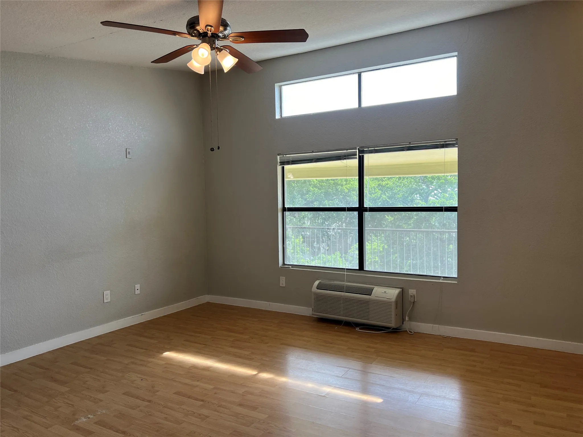 This space has great natural lighting coming from the windows and a lighted ceiling fan.