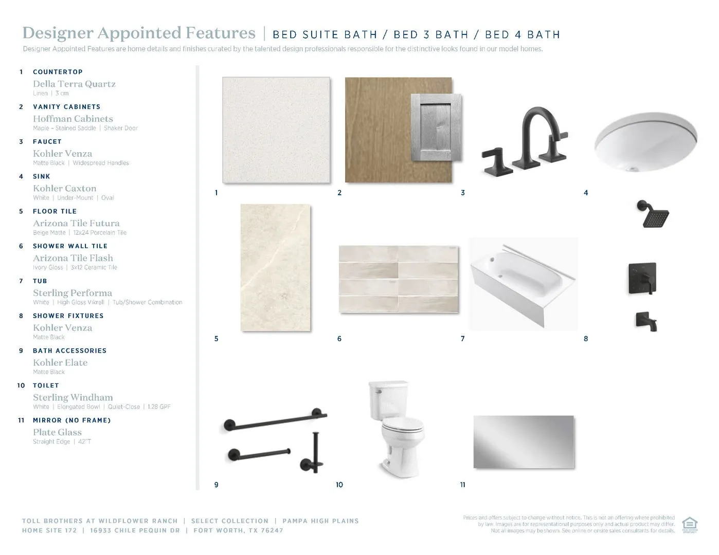 Wildflower Ranch Select-Bed Suite Bath, Bed 3 Bath, Bed 4 Bath Selections