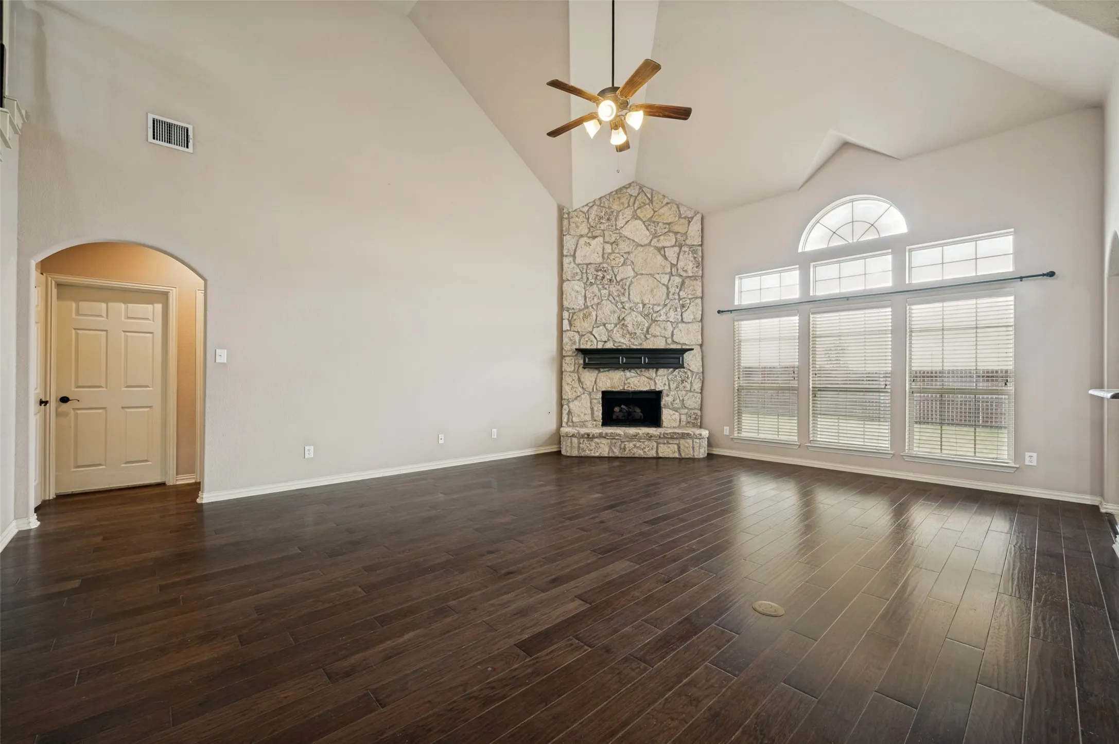 Stone fireplace with gas logs to enjoy