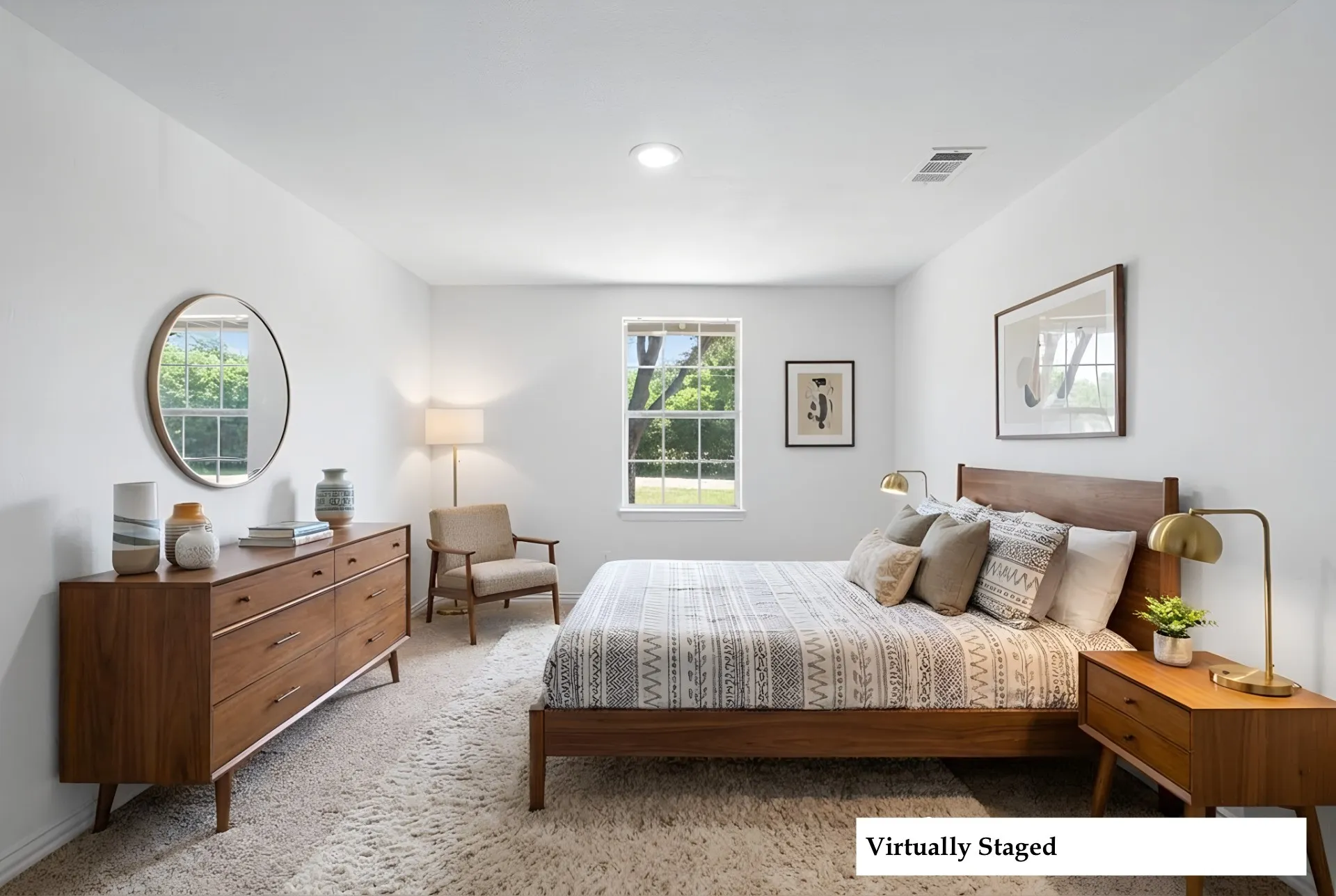 Peaceful bedroom retreat with natural light and versatile layout.