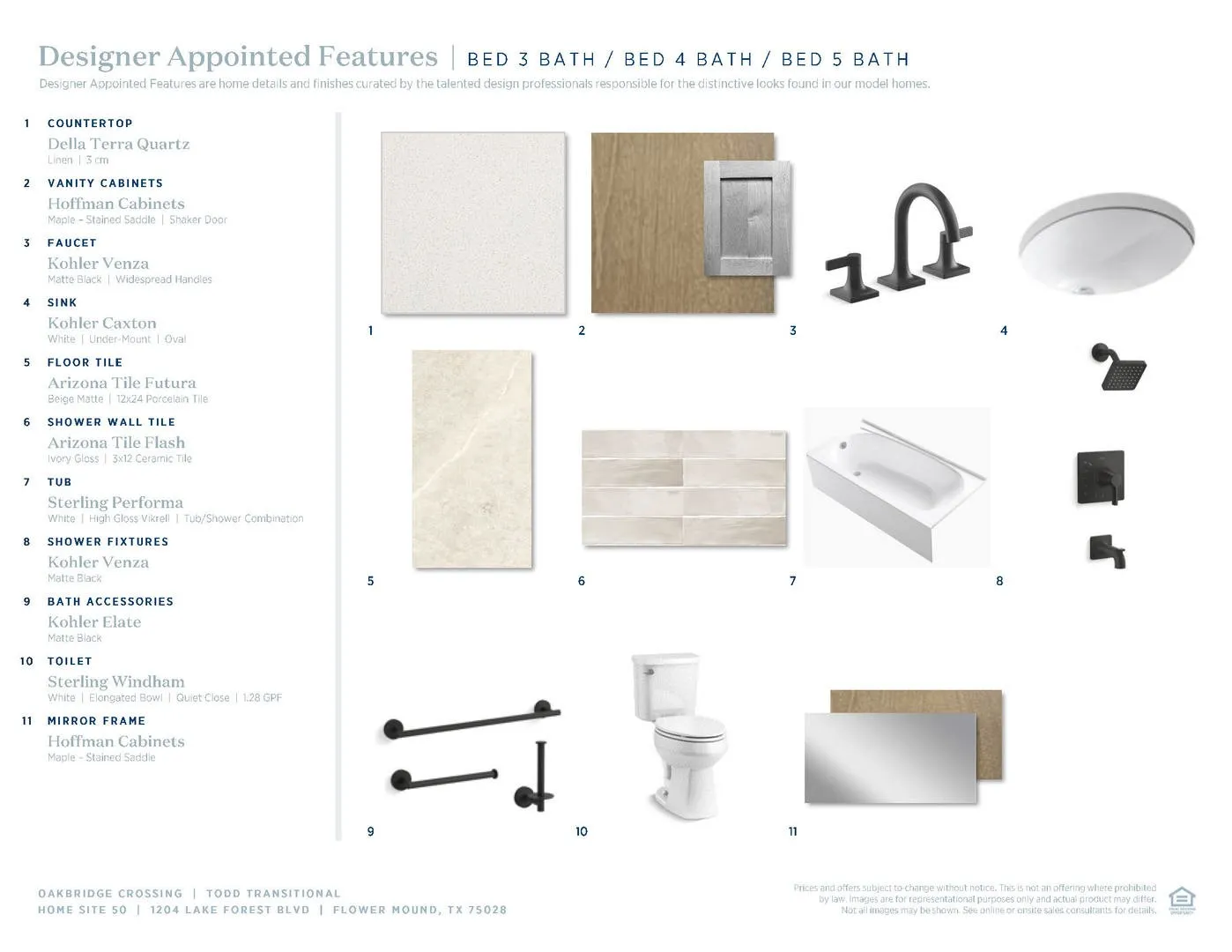 Todd Transitional-Bed3 Bath, Bed 4 Bath, Bed 5 Bath Selections