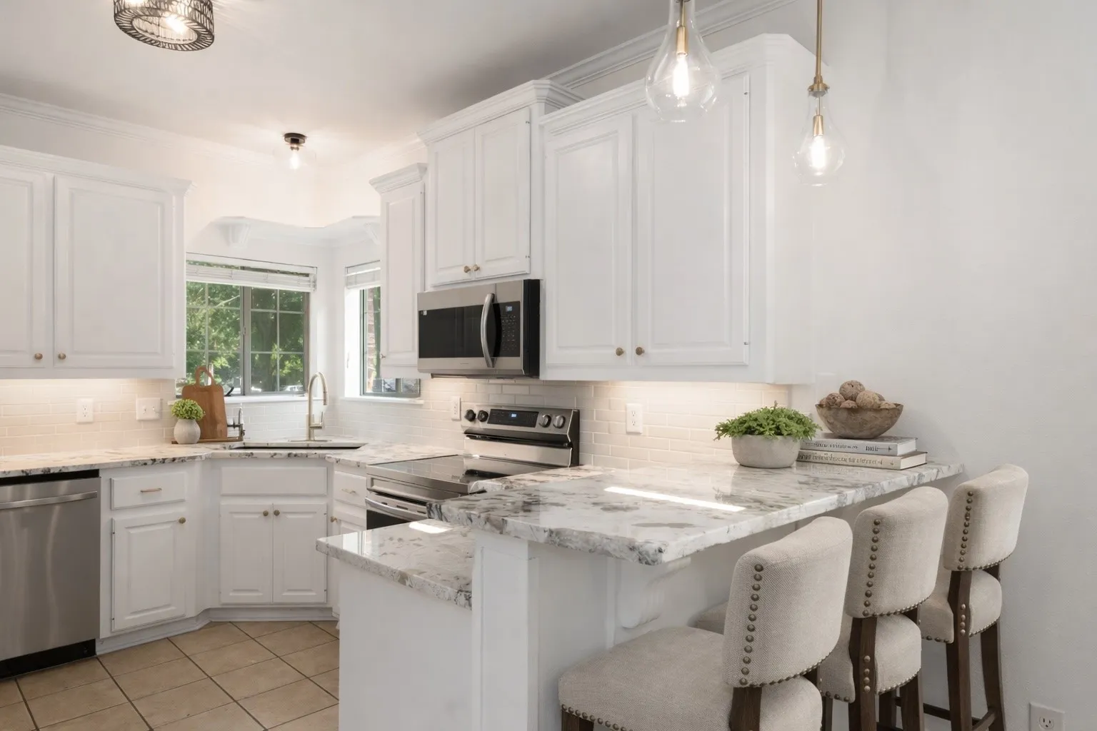 Updated kitchen with stone countertop and updated appliances