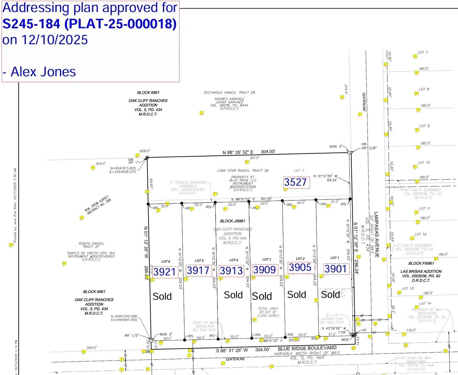 Plat Map. Illustrating lot divisions and dimensions within the property boundaries, including sold parcels