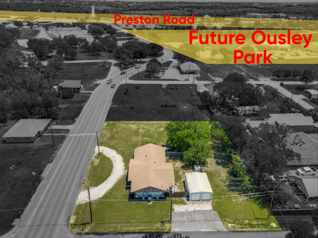 Aerial view that highlights Preston Rd and the future home of Ousley Park