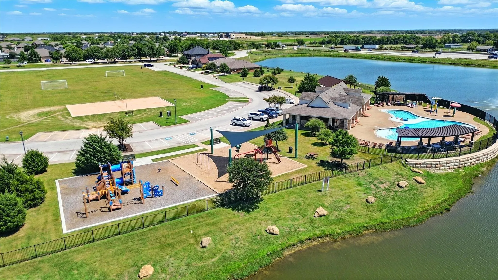 Bird's eye view of community and water
