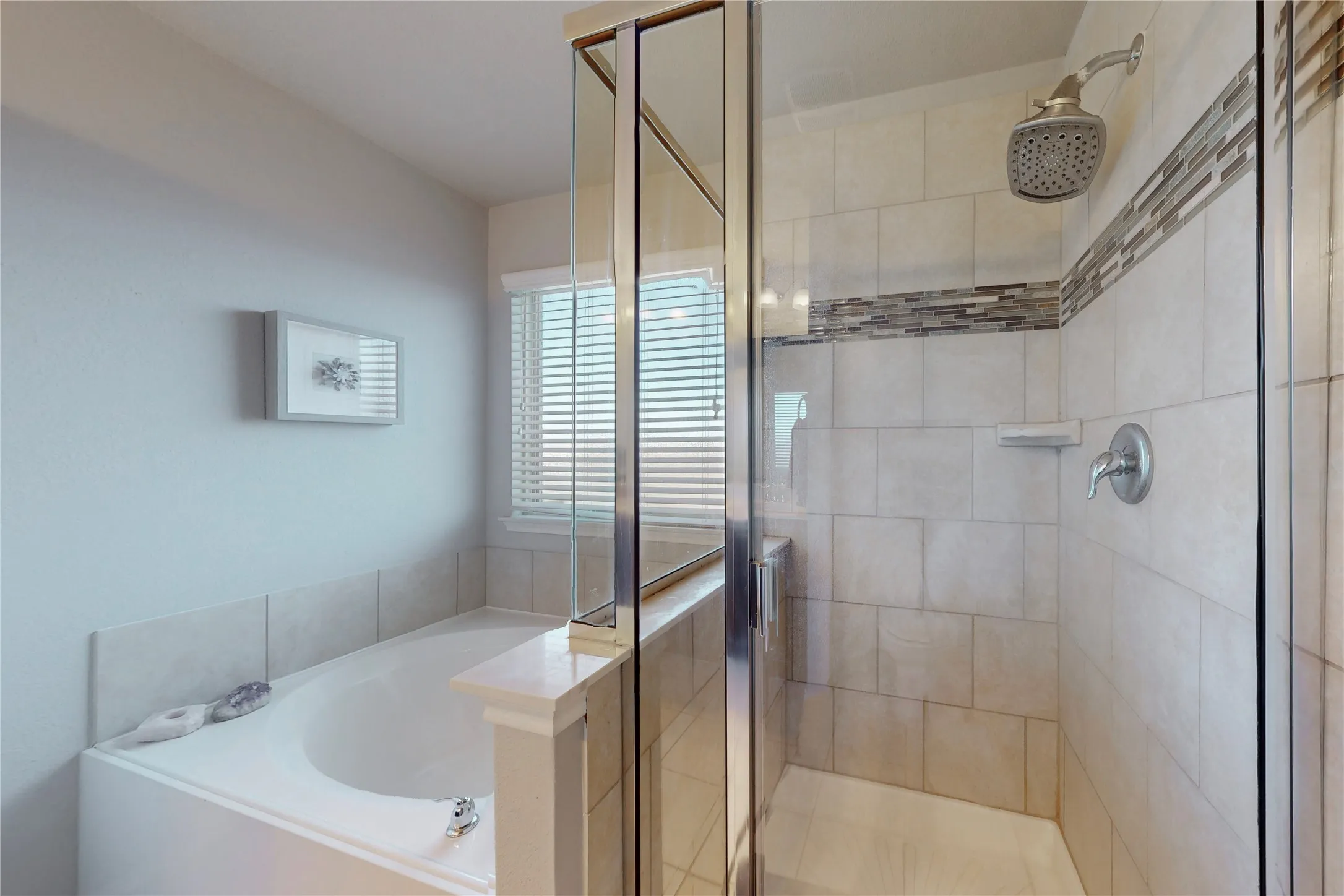 Garden  tub and separate shower.