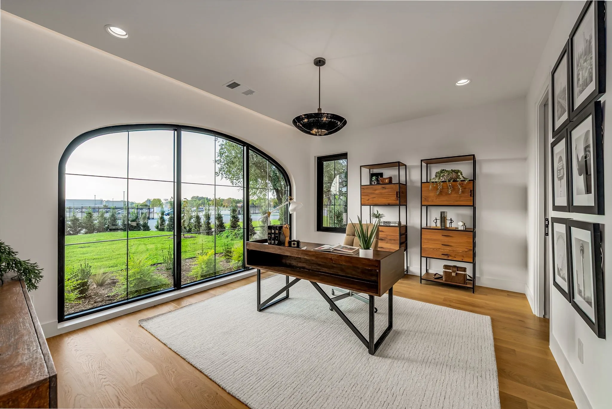 Office area featuring recessed lighting and light wood finished floors