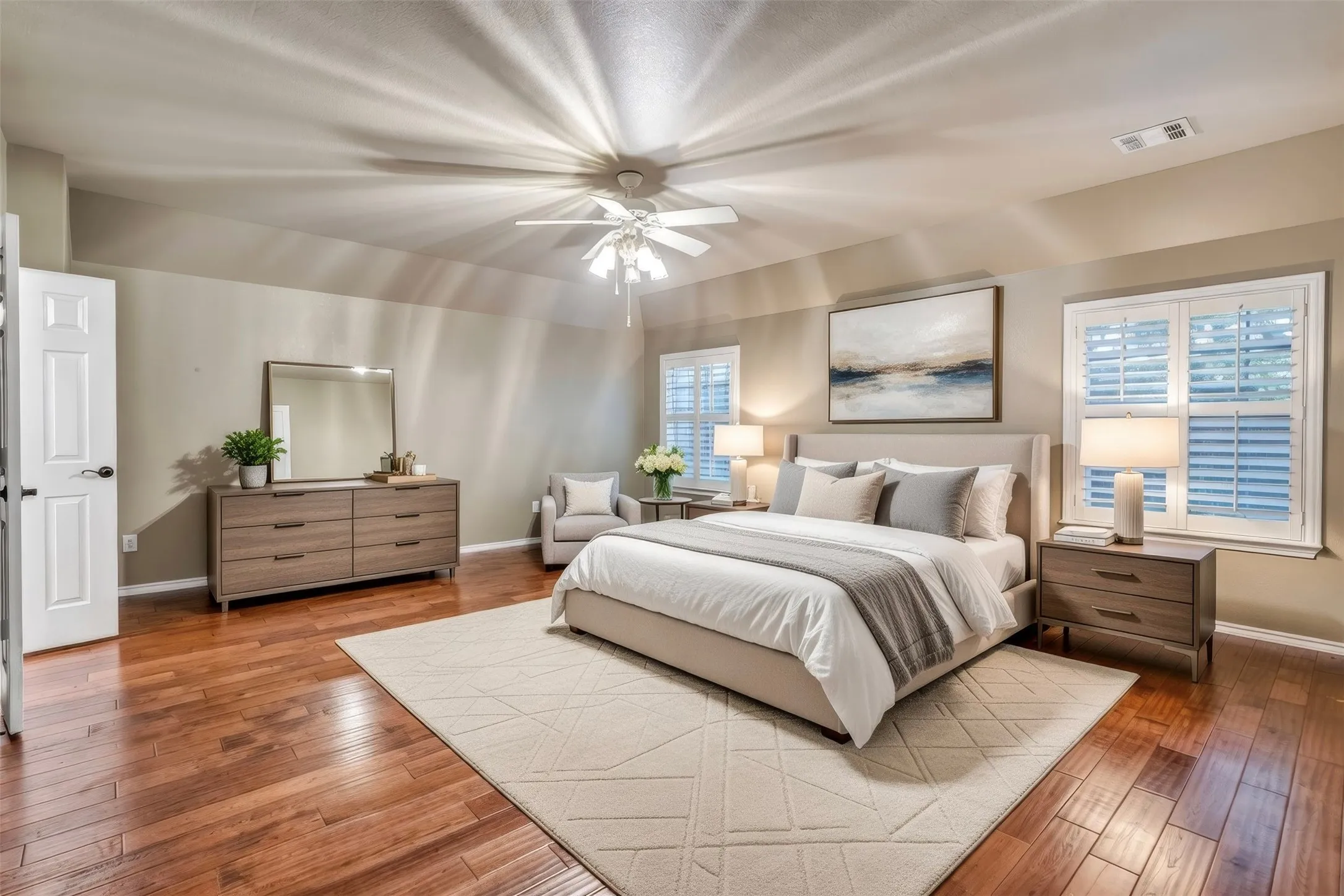 staged with ai. So much space in this primary bedroom!