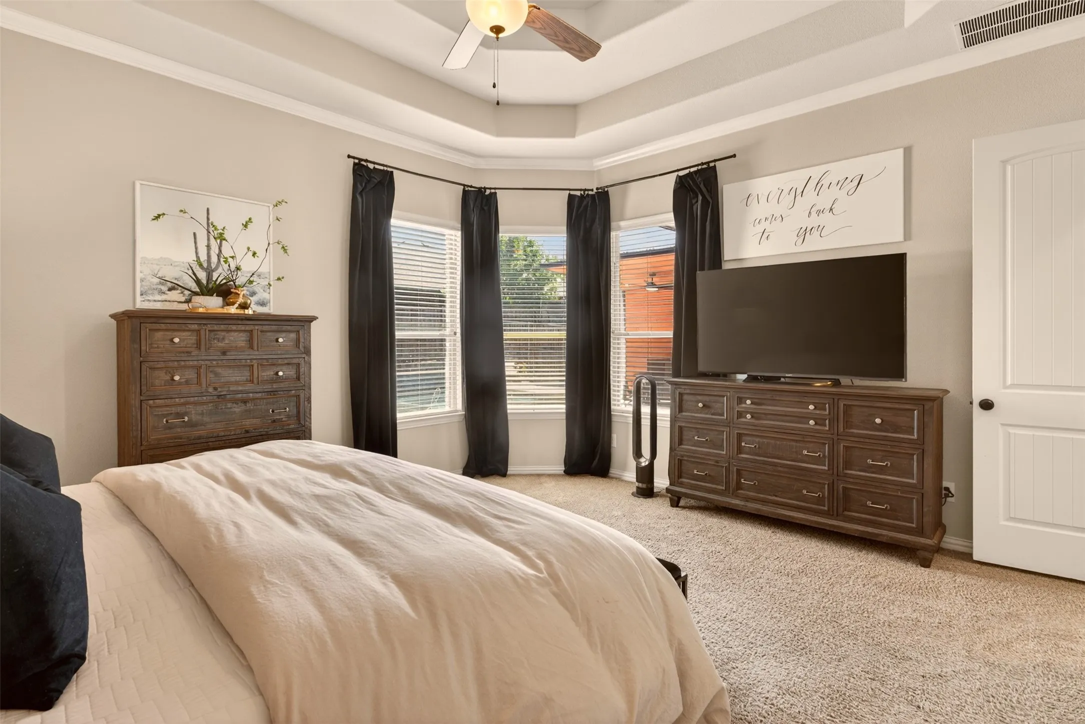 Another view of the private primary retreat with direct access to the en-suite bathroom.