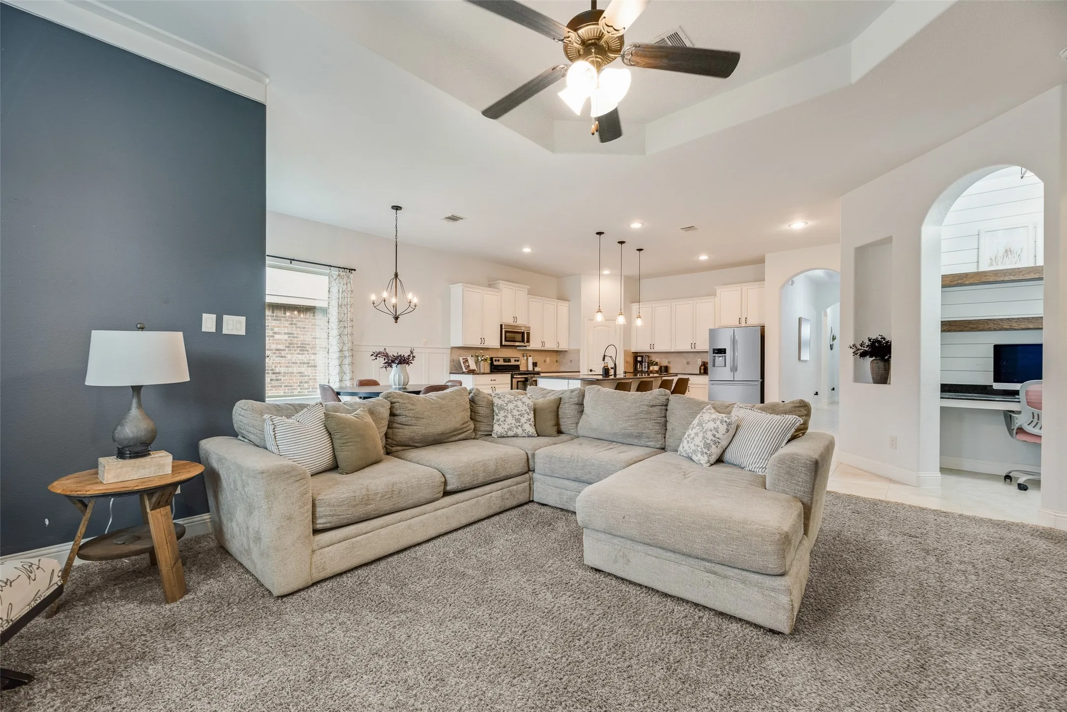 Open concept living to kitchen area