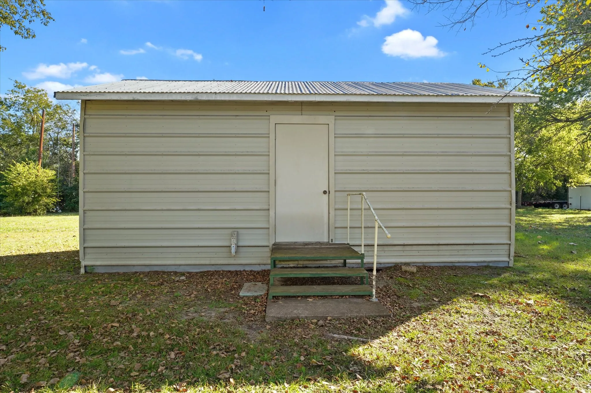 View of shed featuring entry steps