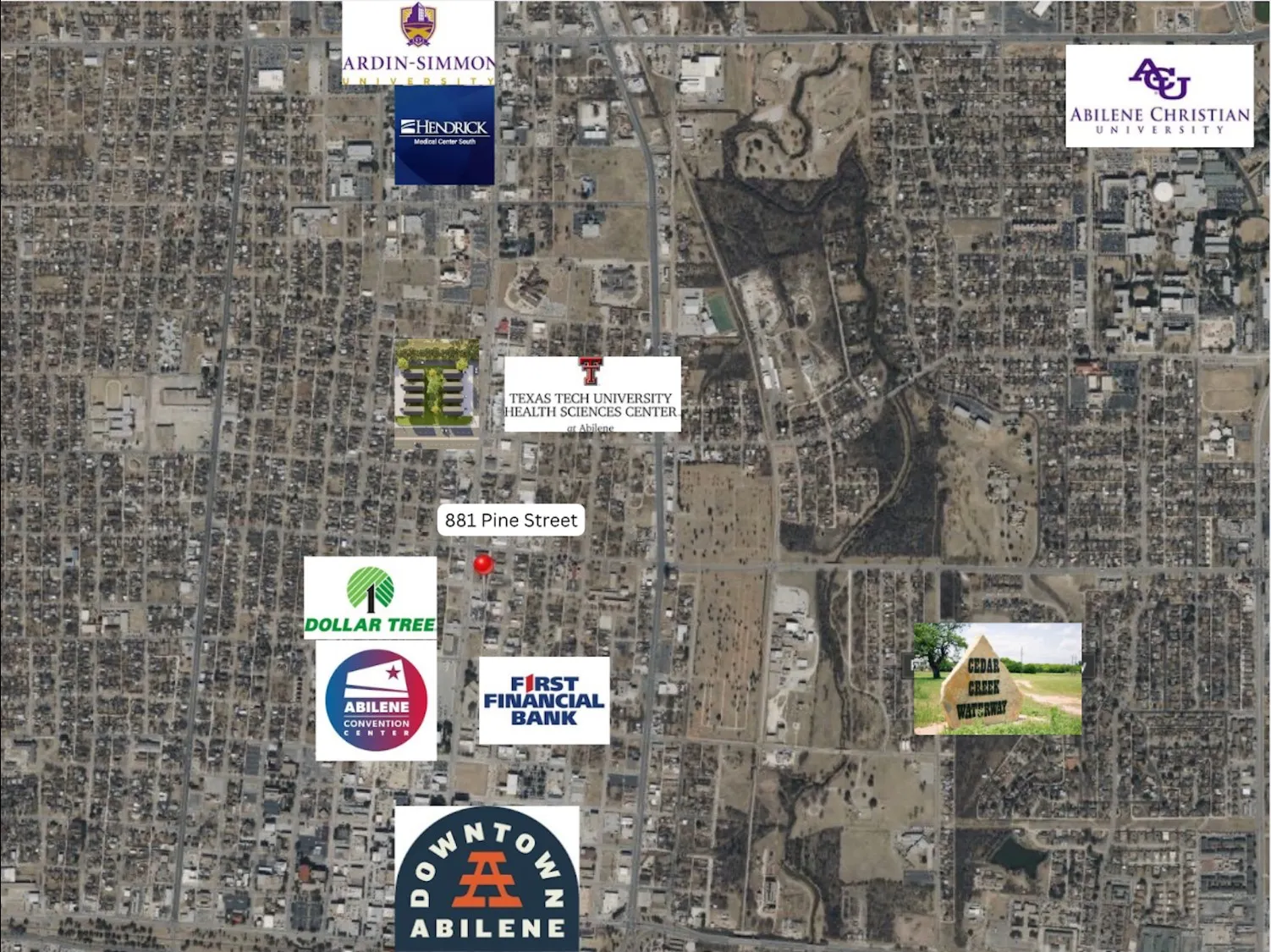 Location Map. Displaying the property's address and commercial entities in the surrounding area