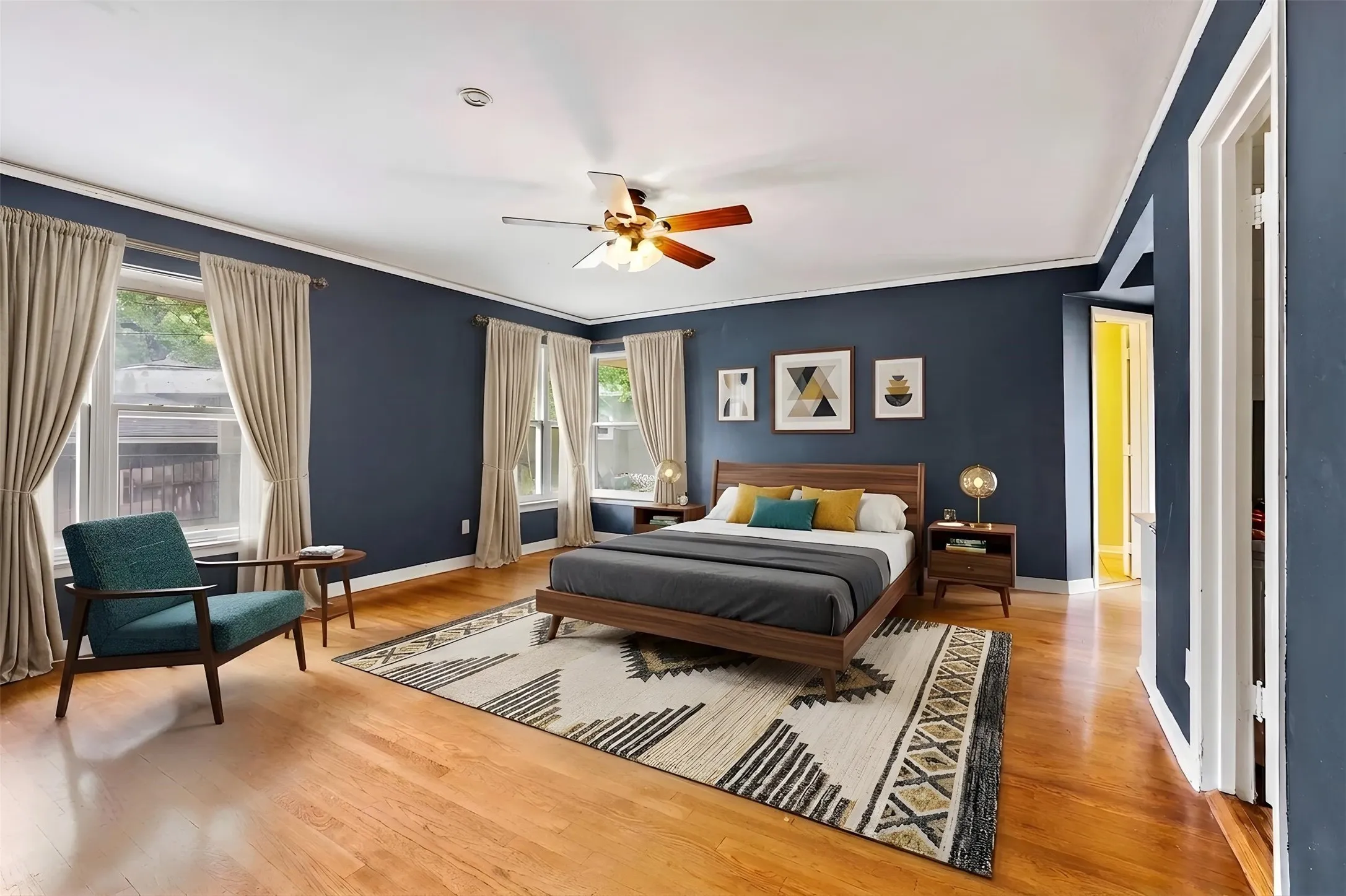 Virtually staged primary bedroom
