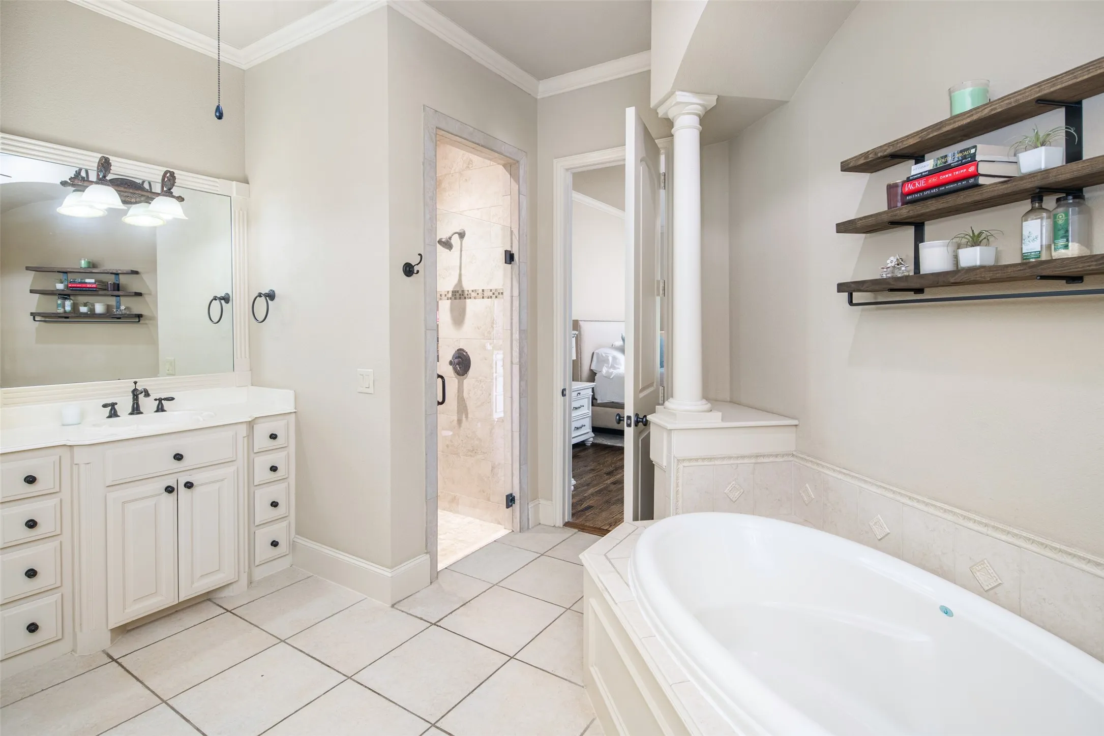 Spa Like En Suite Bathroom with Separate Deep Soaking Tub, Separate Walk in Shower and Dual SInks
