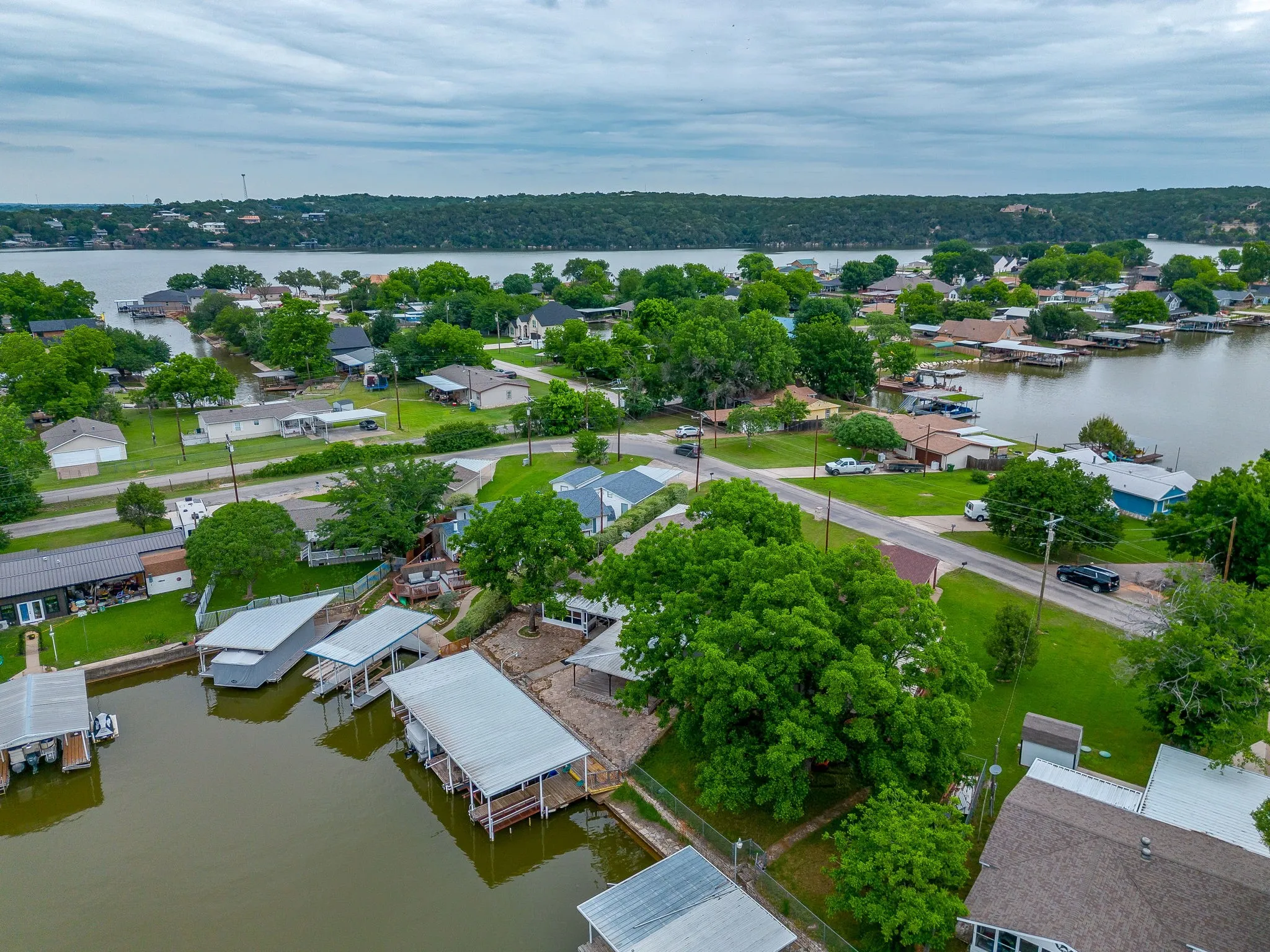 Waterfront community featuring multiple boat docks