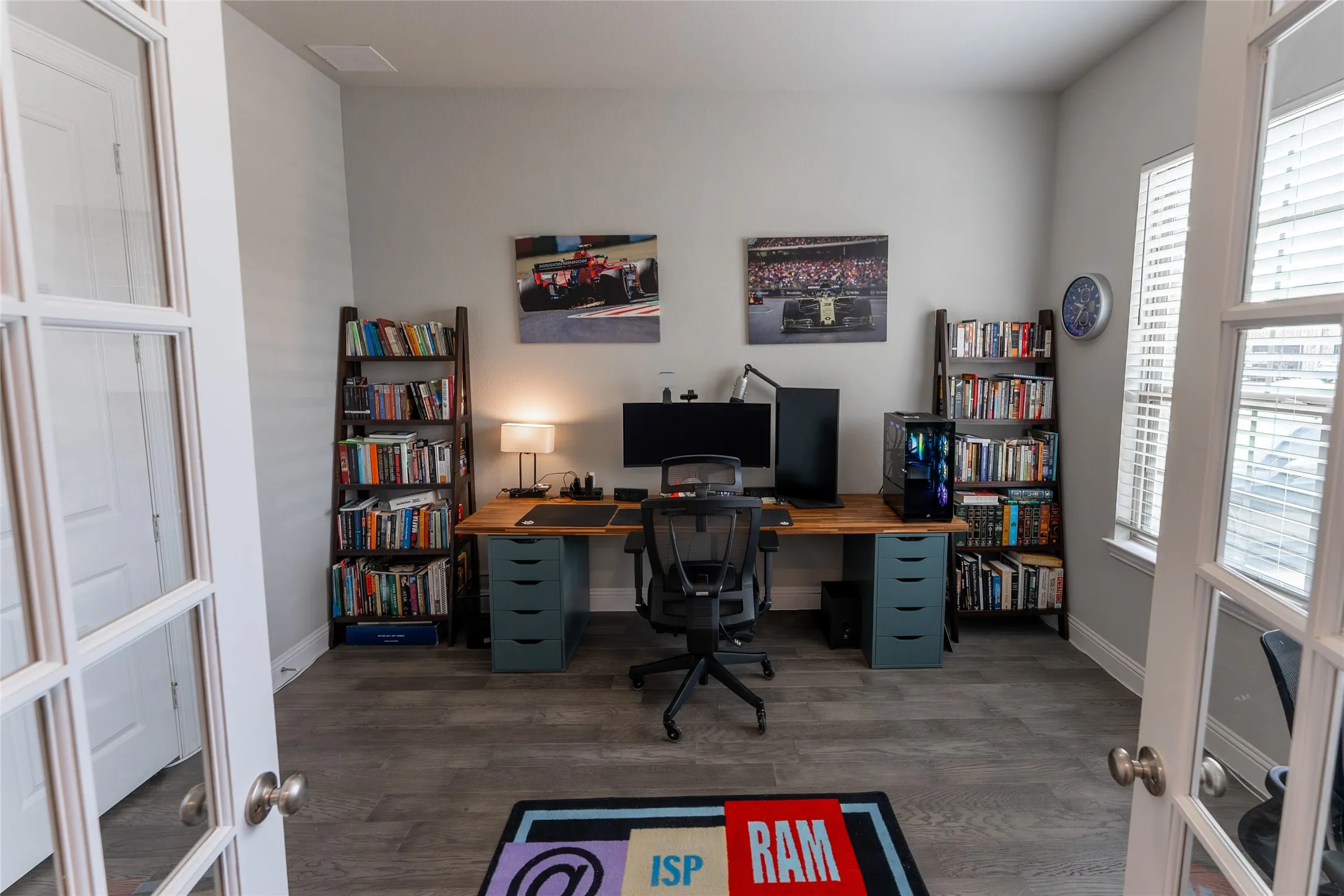 Office with french glass door entry, LVP flooring and double closet space.
