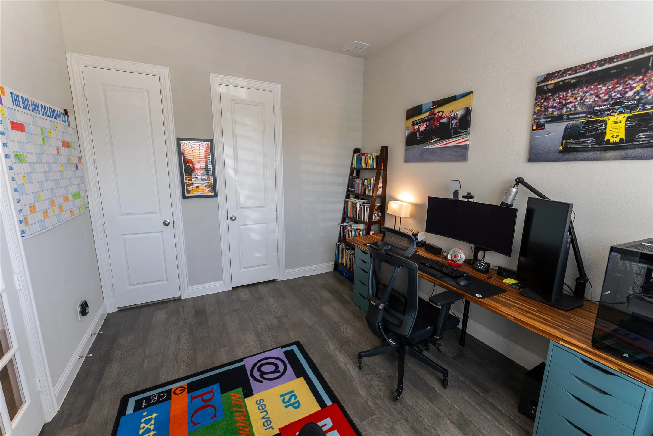 Office with french glass door entry, LVP flooring and double closet space.