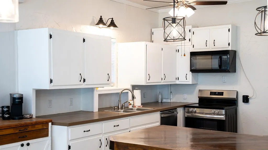 Kitchen is open to living and dining
