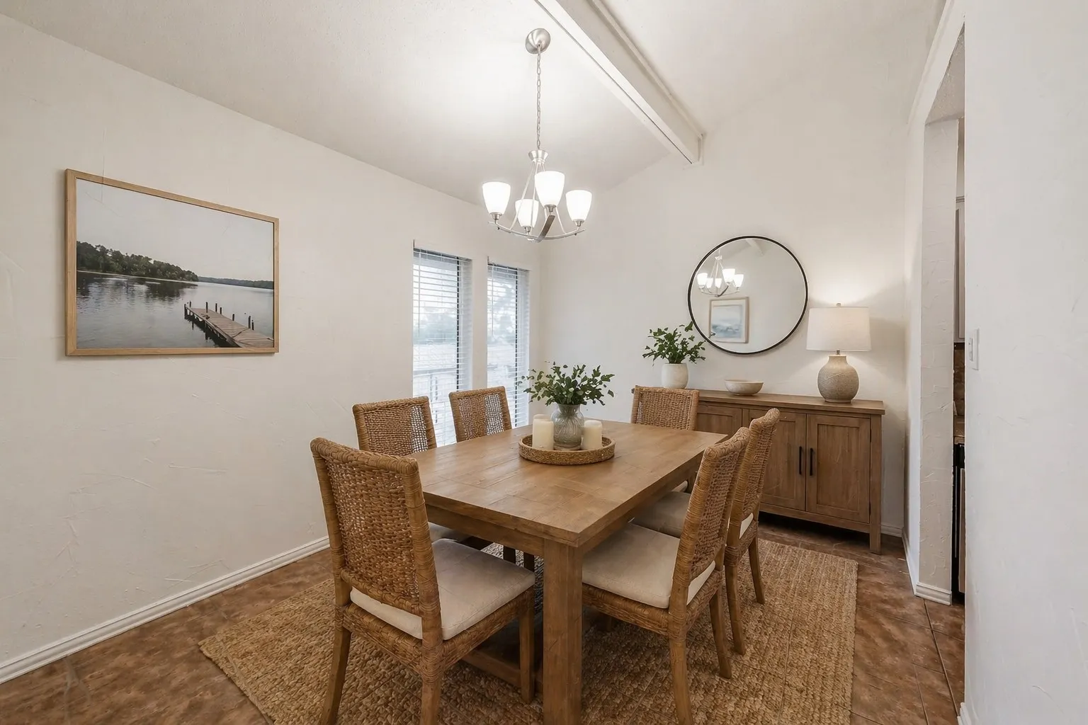 Dining room. Digitally staged to show potential.
