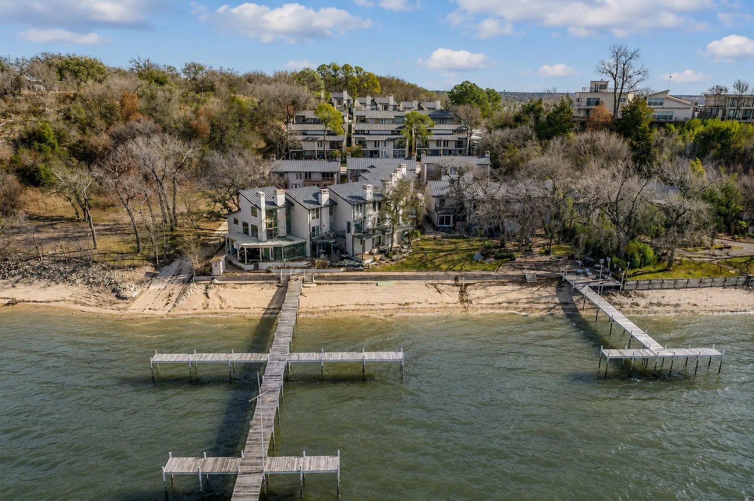Water front view with 2 docks.