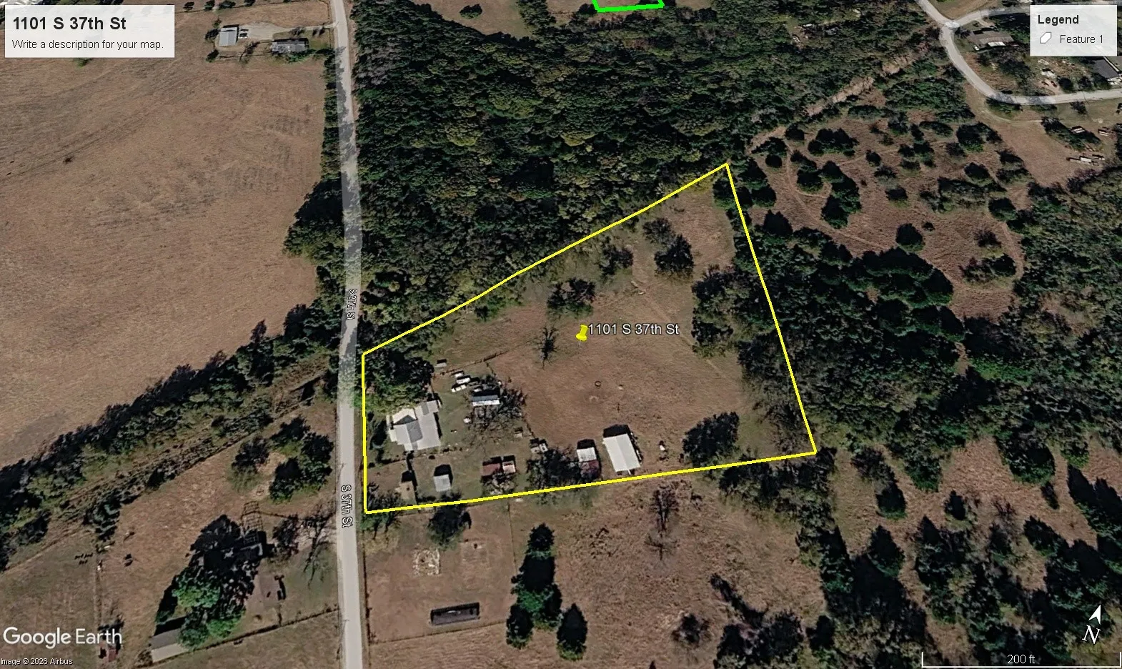 Google Earth Aerial Map. Displaying the property boundary and surrounding geographical features