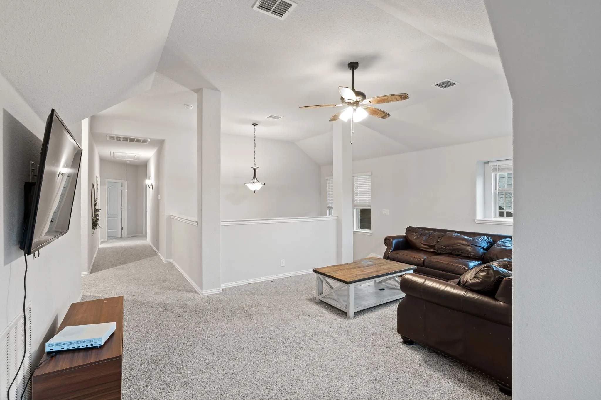 Huge gameroom upstairs, perfect for movies and office space