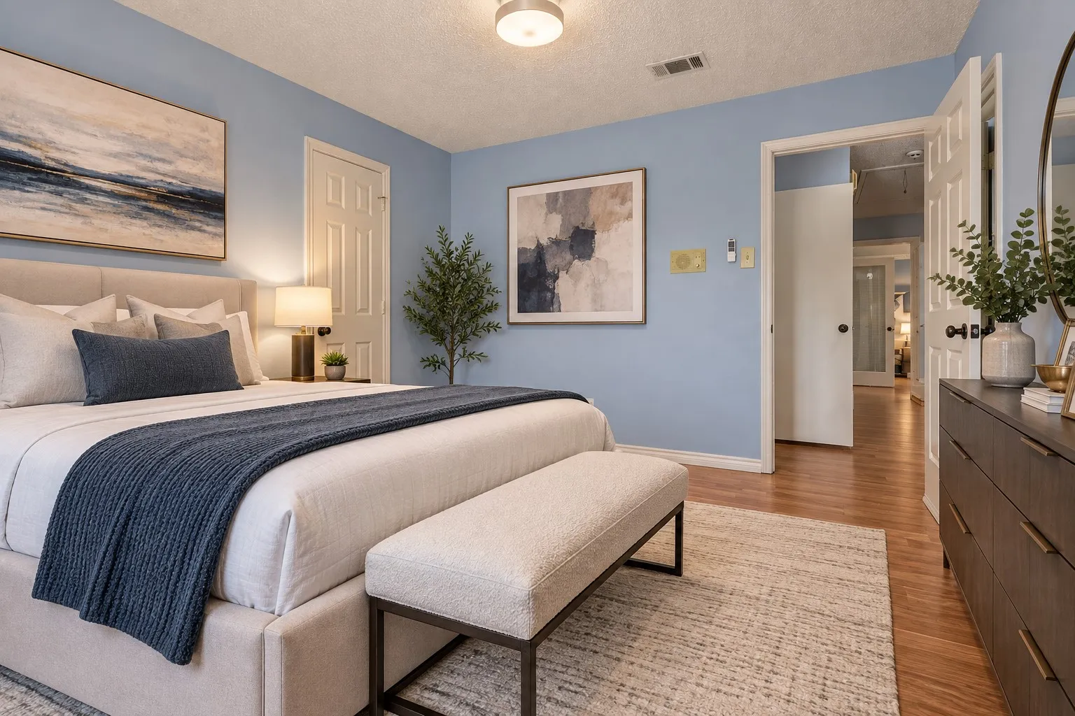 Wood-finish flooring throughout