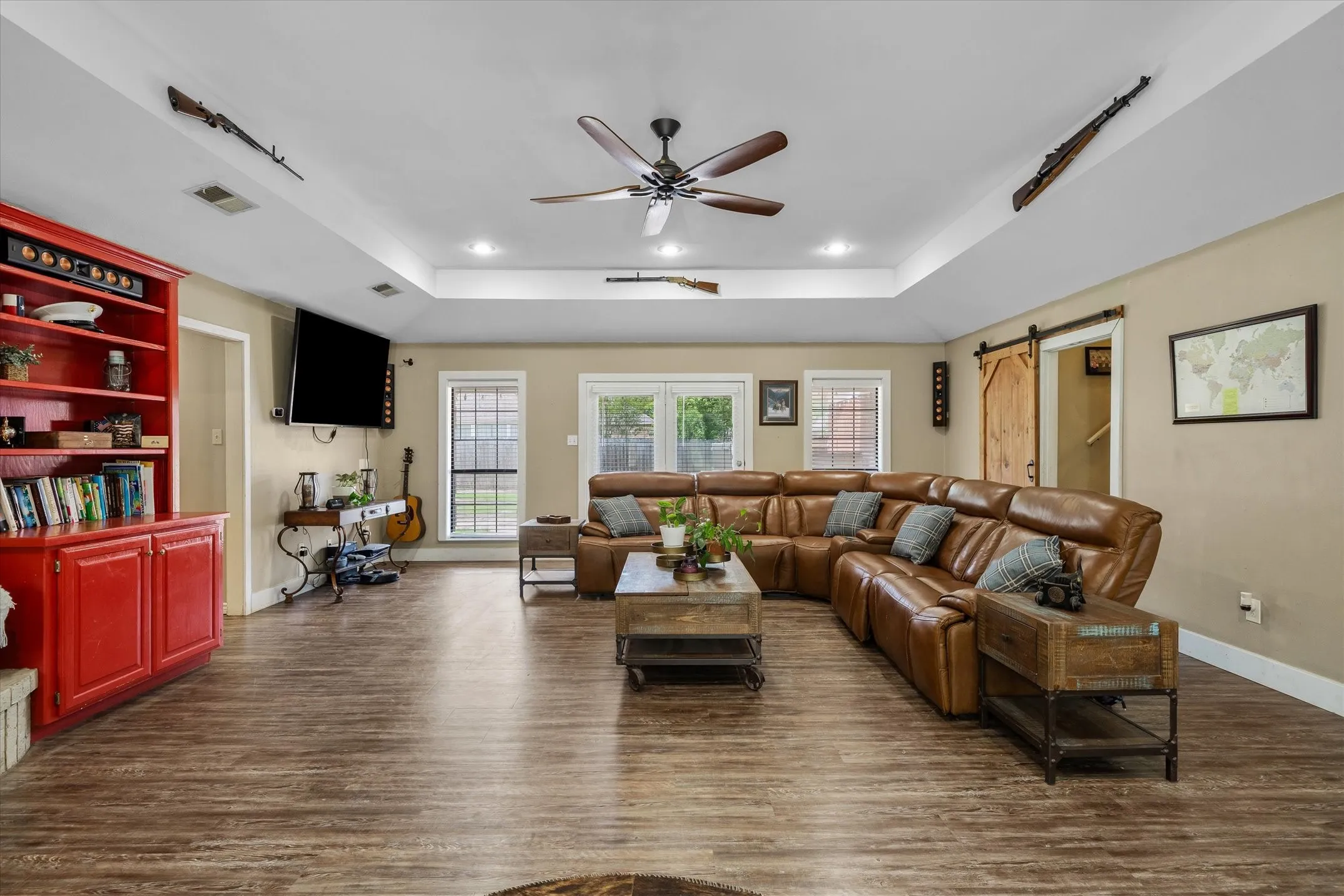 Open great room is the central hub of the home.