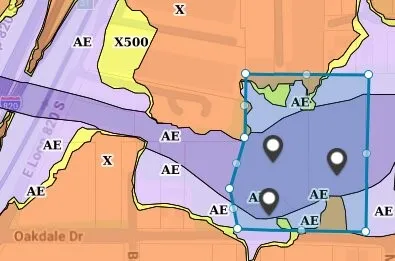 View with floodplain overlay of all three parcels