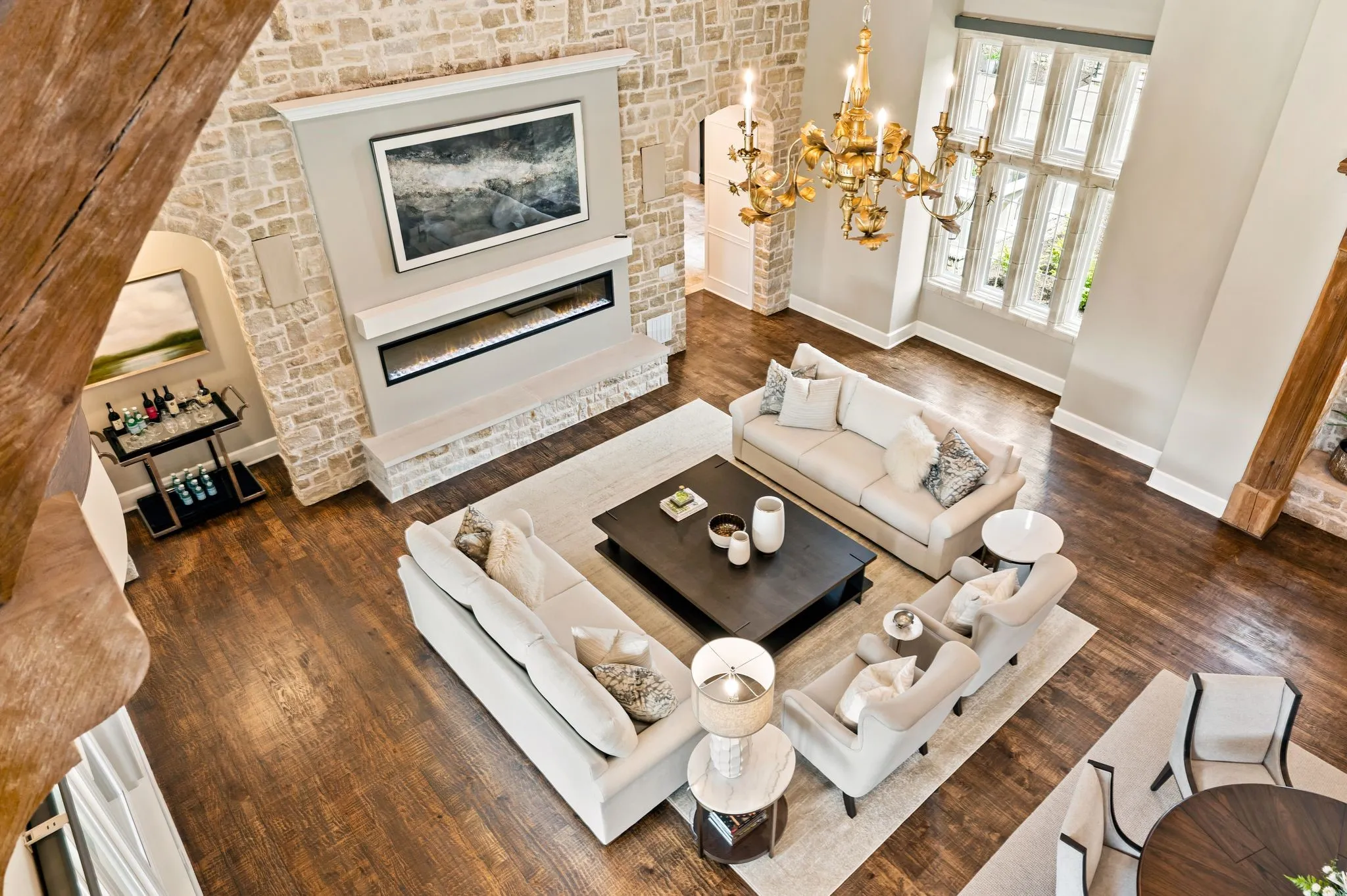Large living area feels inviting and warm.
