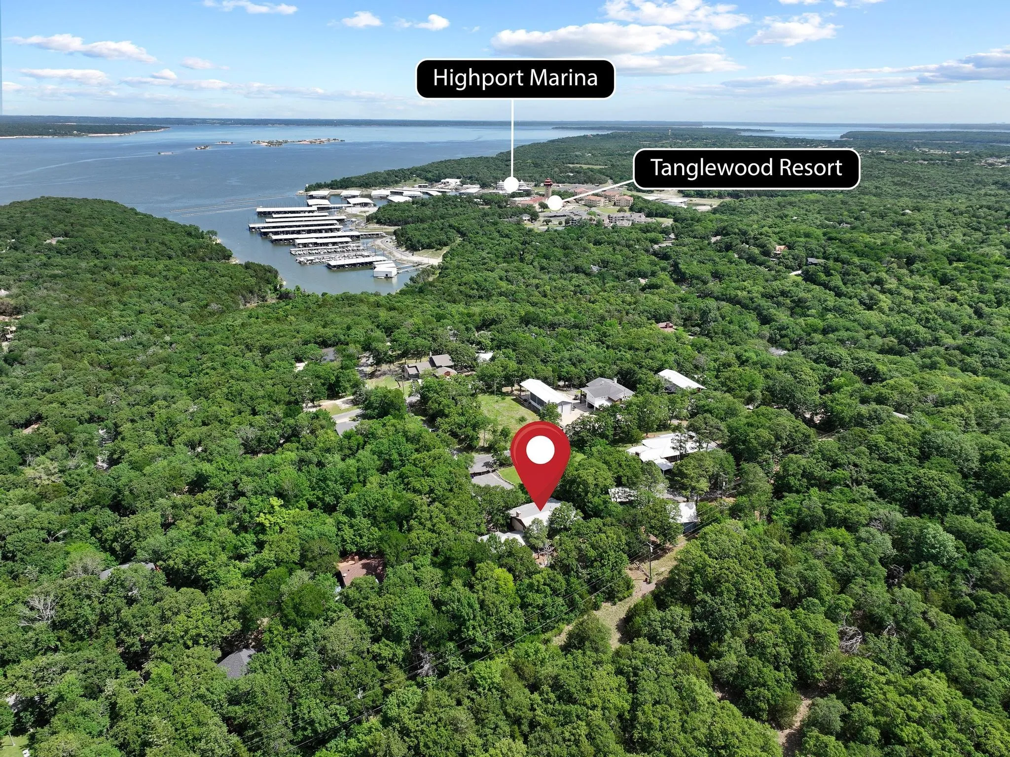Aerial perspective showcasing expansive wooded terrain