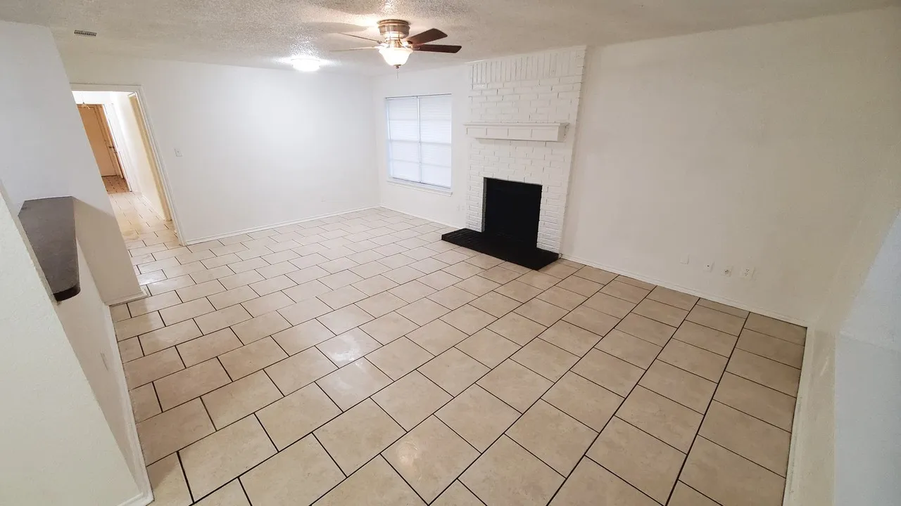 big space living room with fireplace