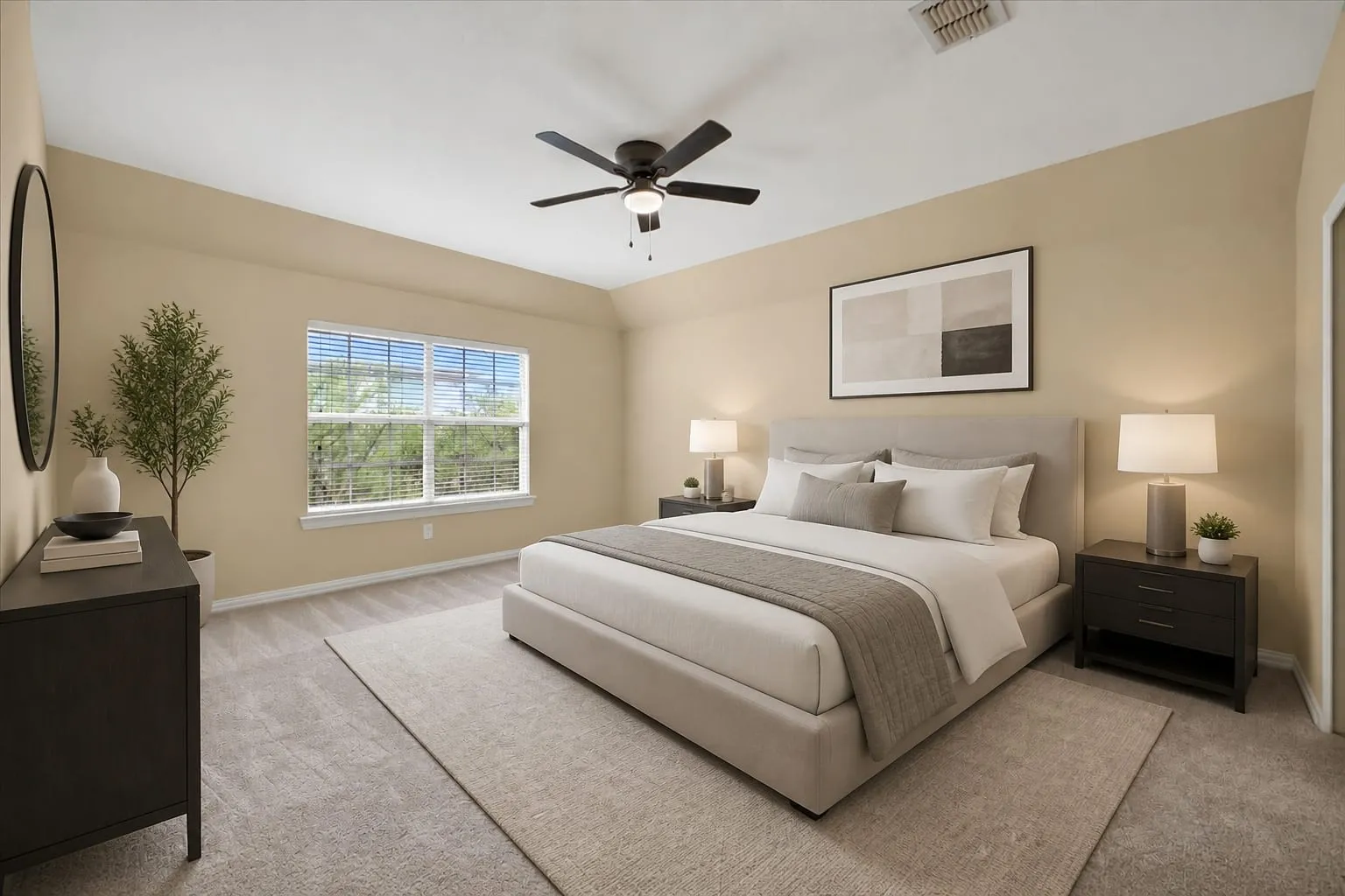 three of six bedrooms providing flexible space for family, guests, or a home office.