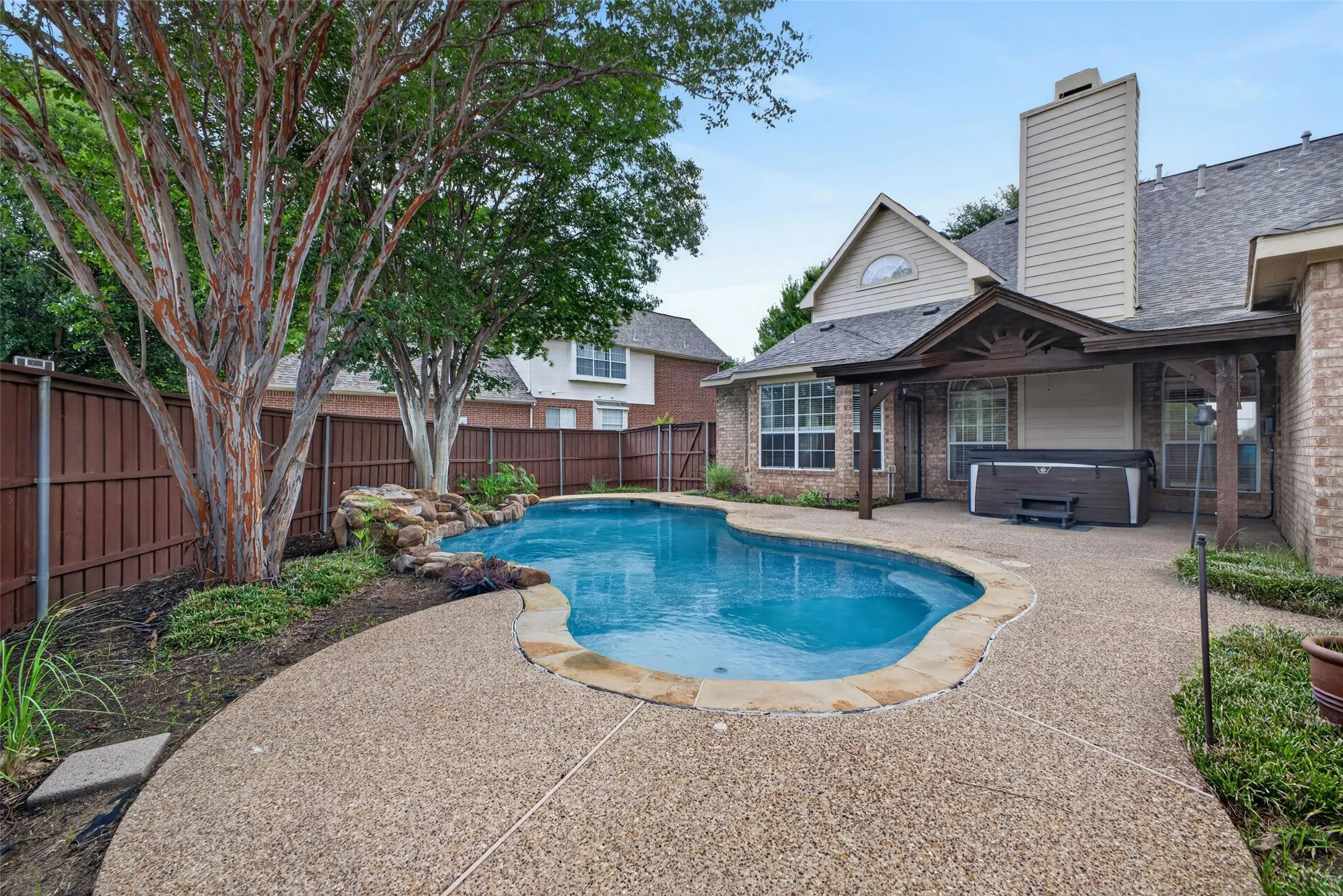 Private pool and spa create an inviting outdoor retreat for summer entertaining and relaxation.