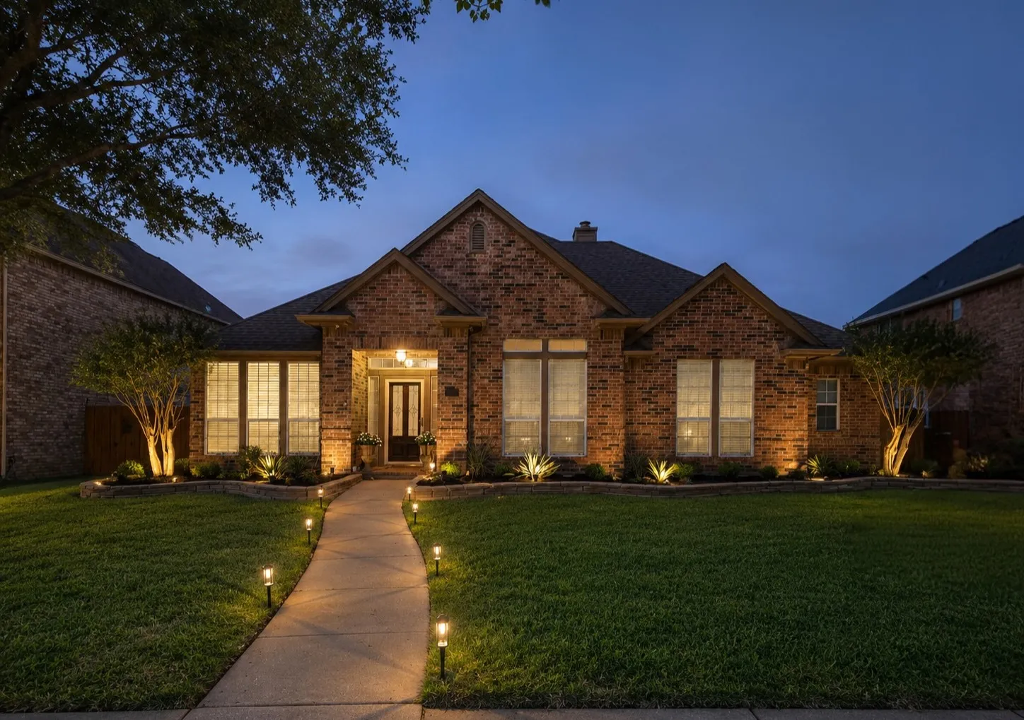 Brick exterior with a gabled roofline