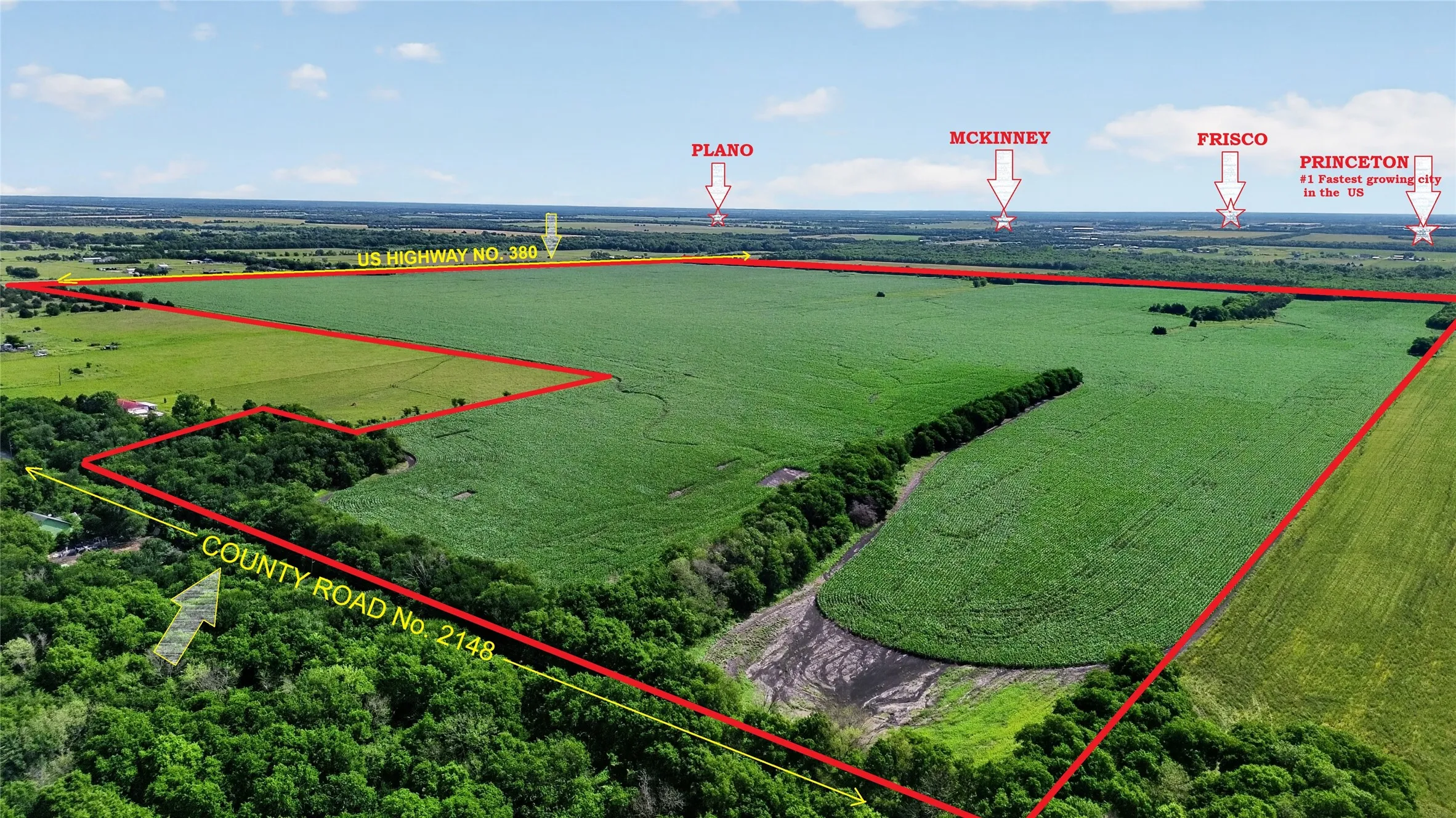 Expansive land parcel featuring clear boundaries, direct frontage on US Highway No