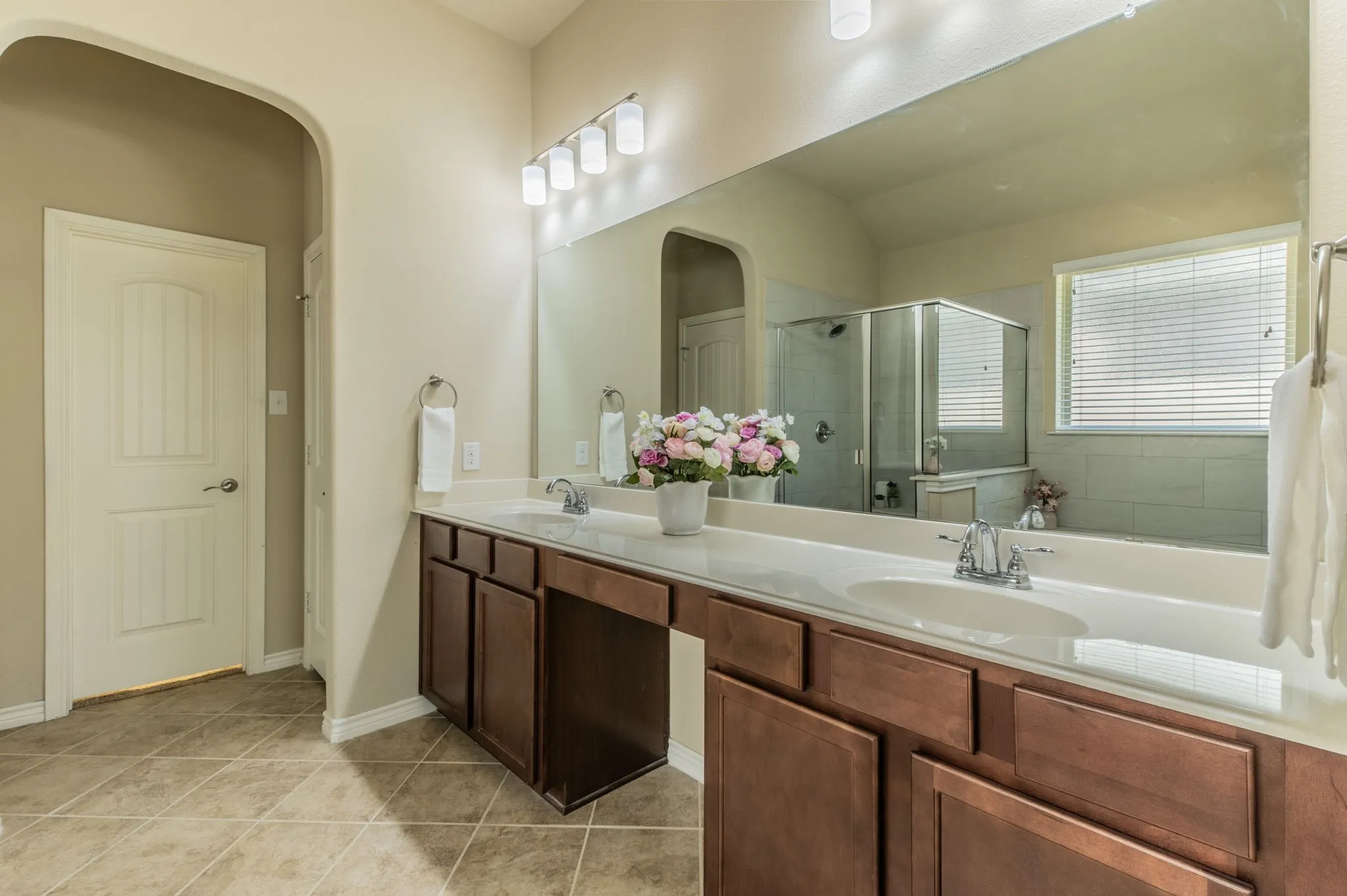 Primary bathroom with soaking tub and oversized shower