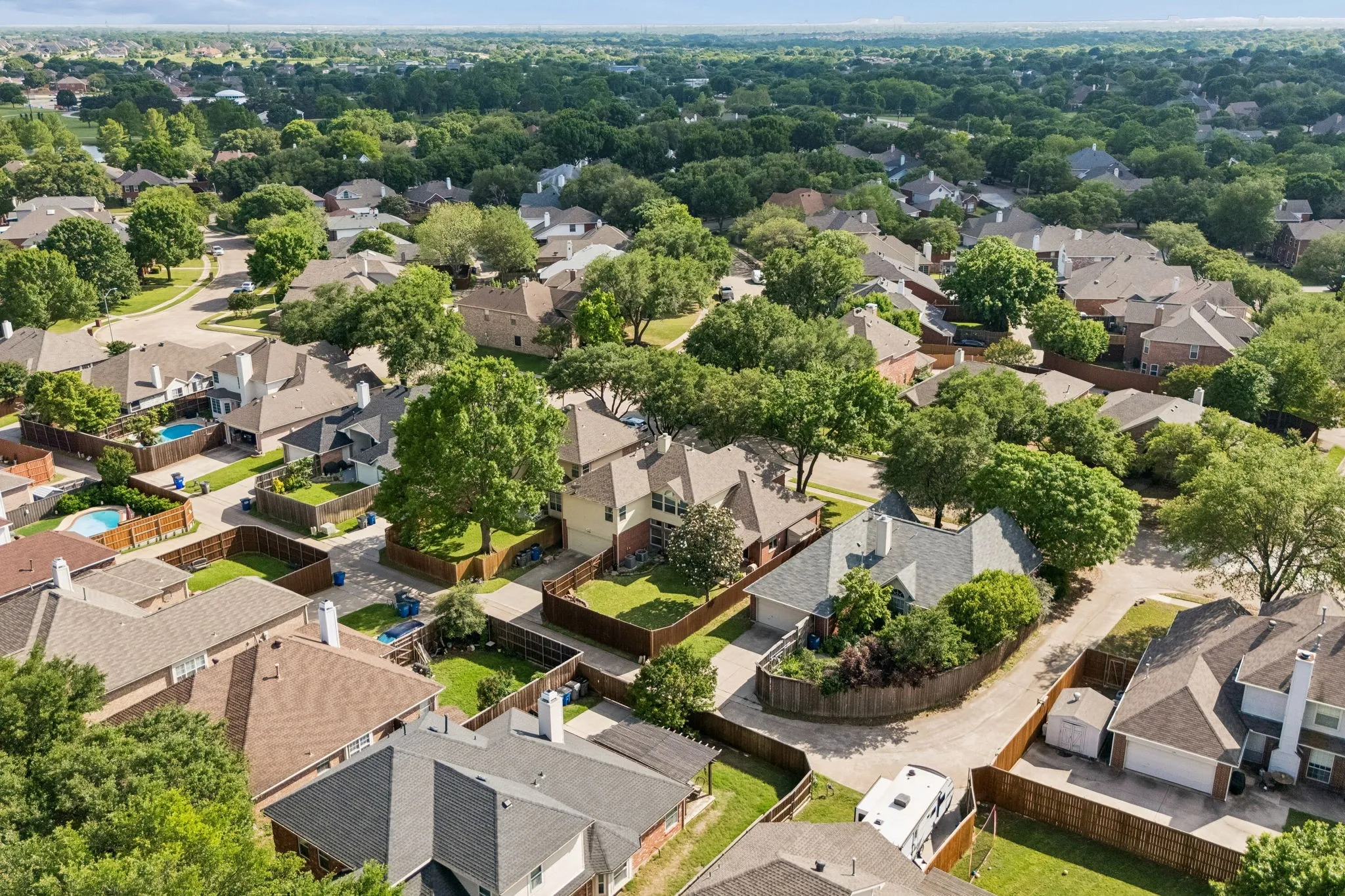 Aerial view showing the back of the home.