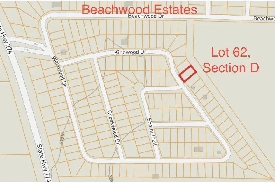 Plat Map. Illustrating the location of Lot 62, Section D within Beachwood Estates