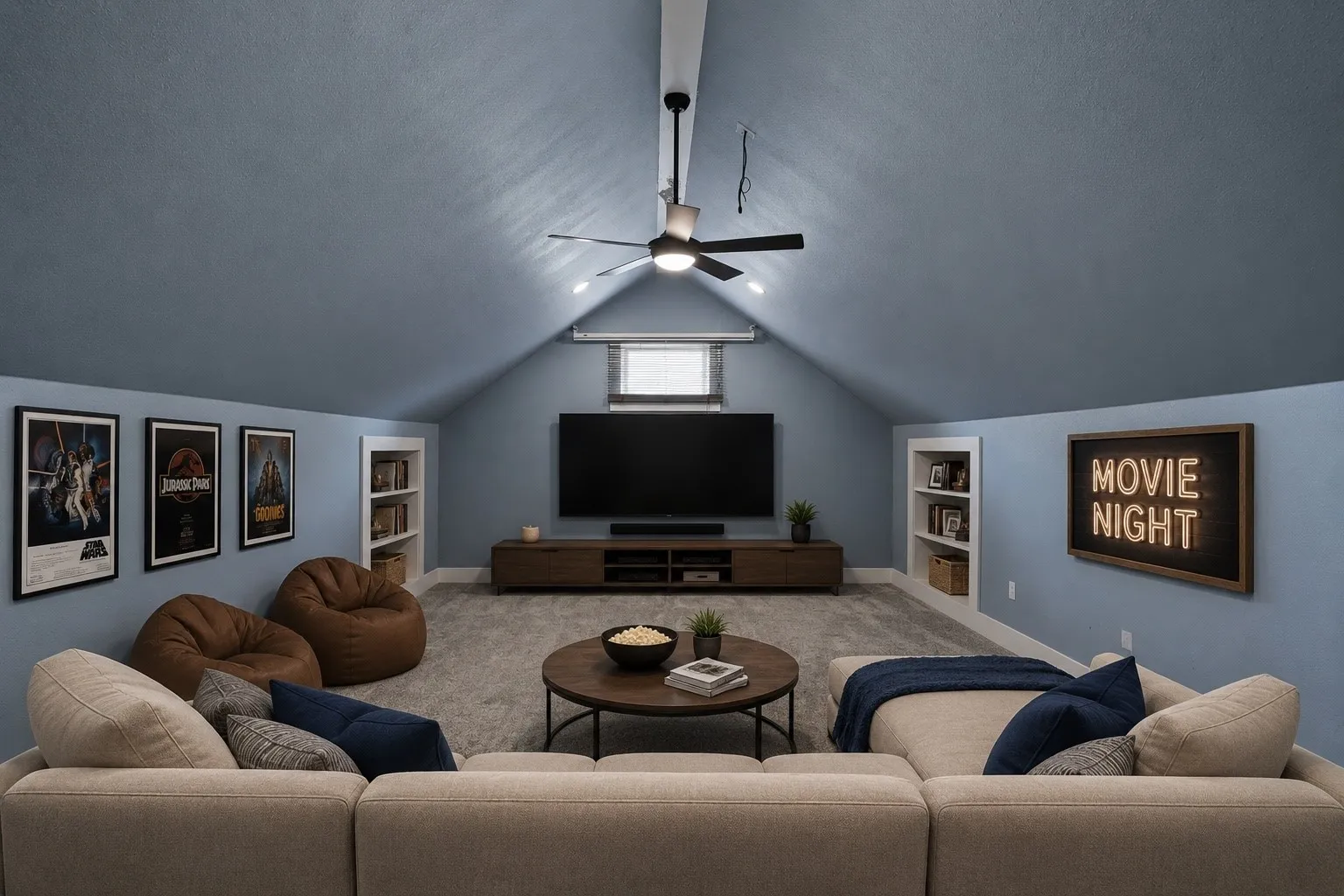 Virtually staged expansive upstairs second living area ideal for media room, playroom, home office, or guest retreat.