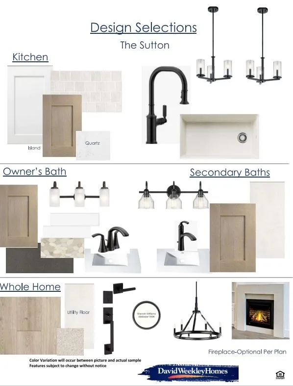 Design Selections. Outlining material and fixture specifications for various property sections