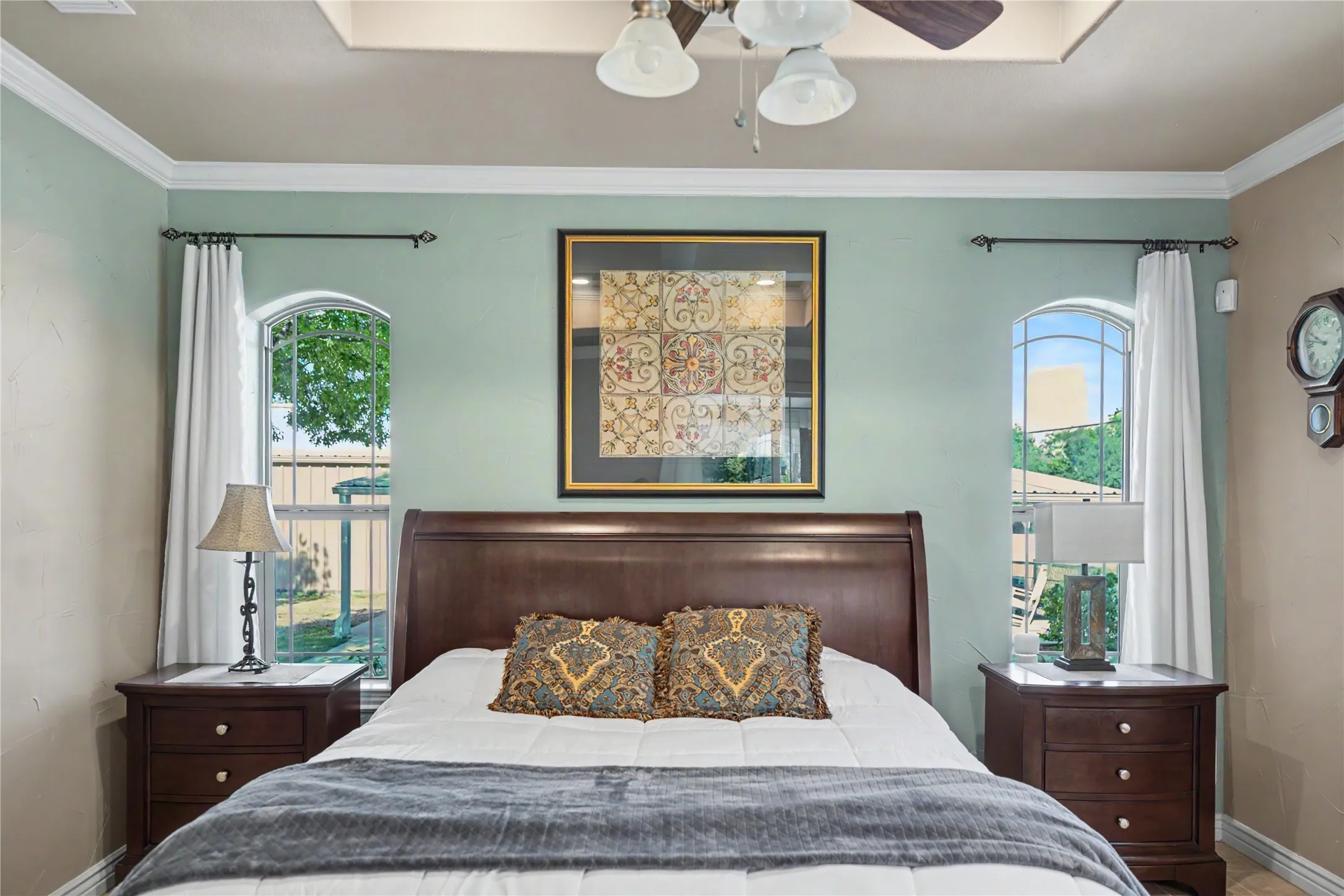 Arched windows provide natural light