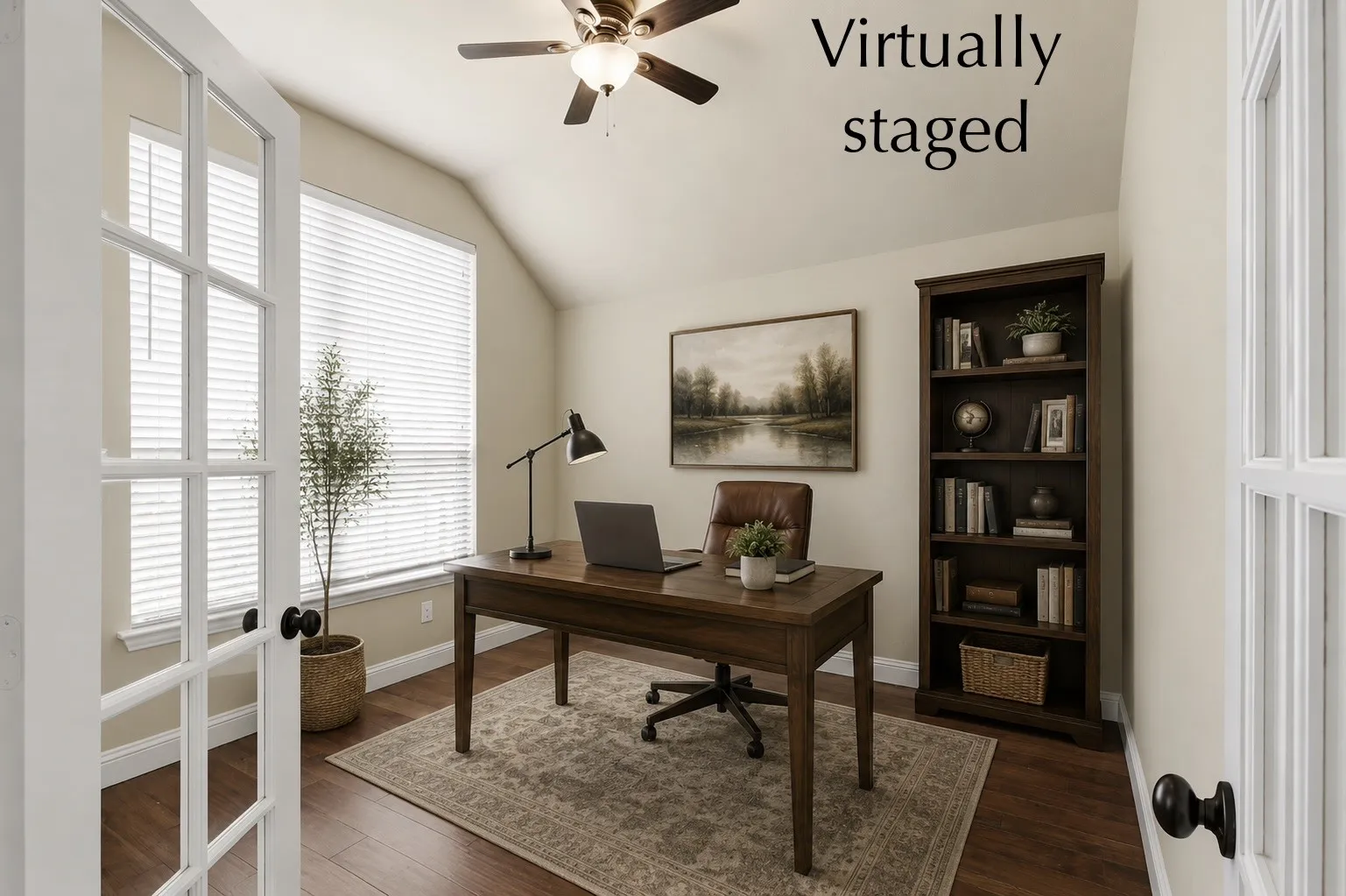 Home office, virtually staged