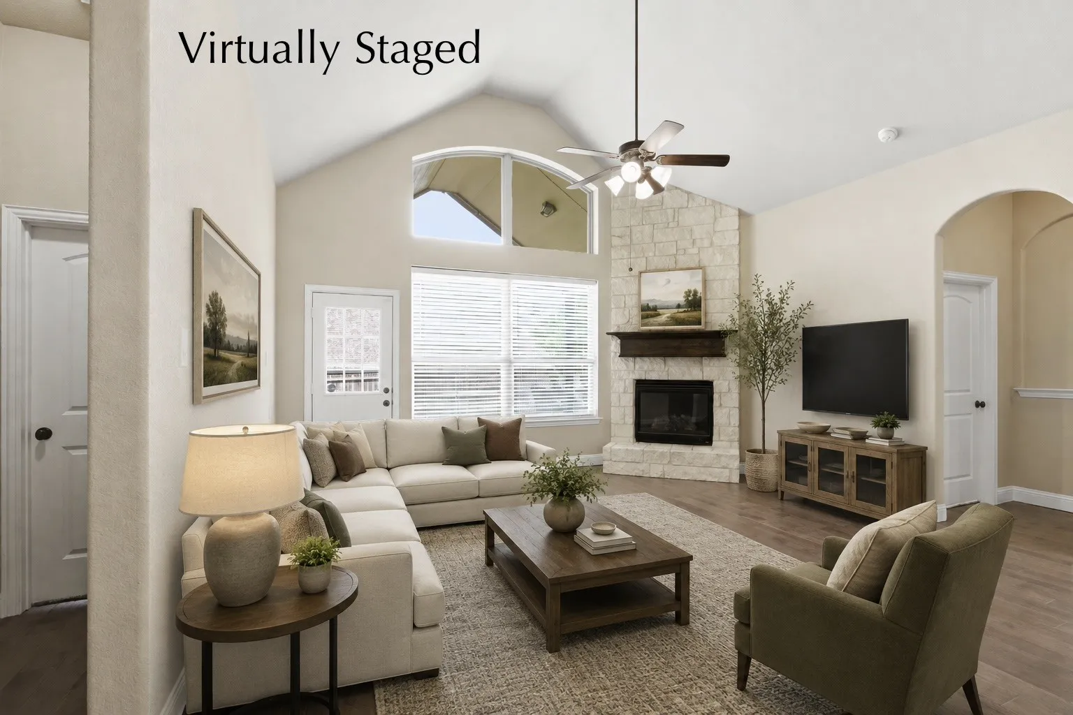 Large living room, virtually staged for the imagination challenged