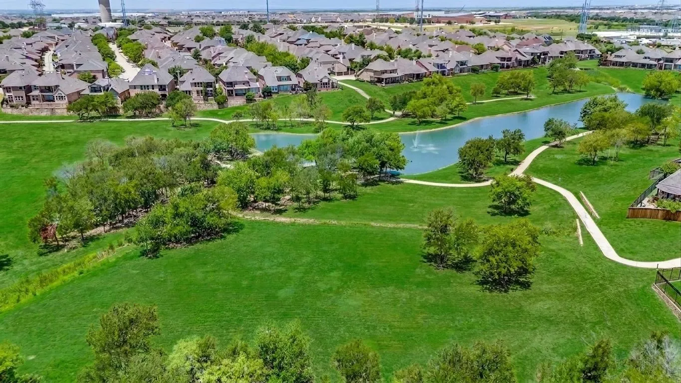 This walking park surrounding pond is for residents only