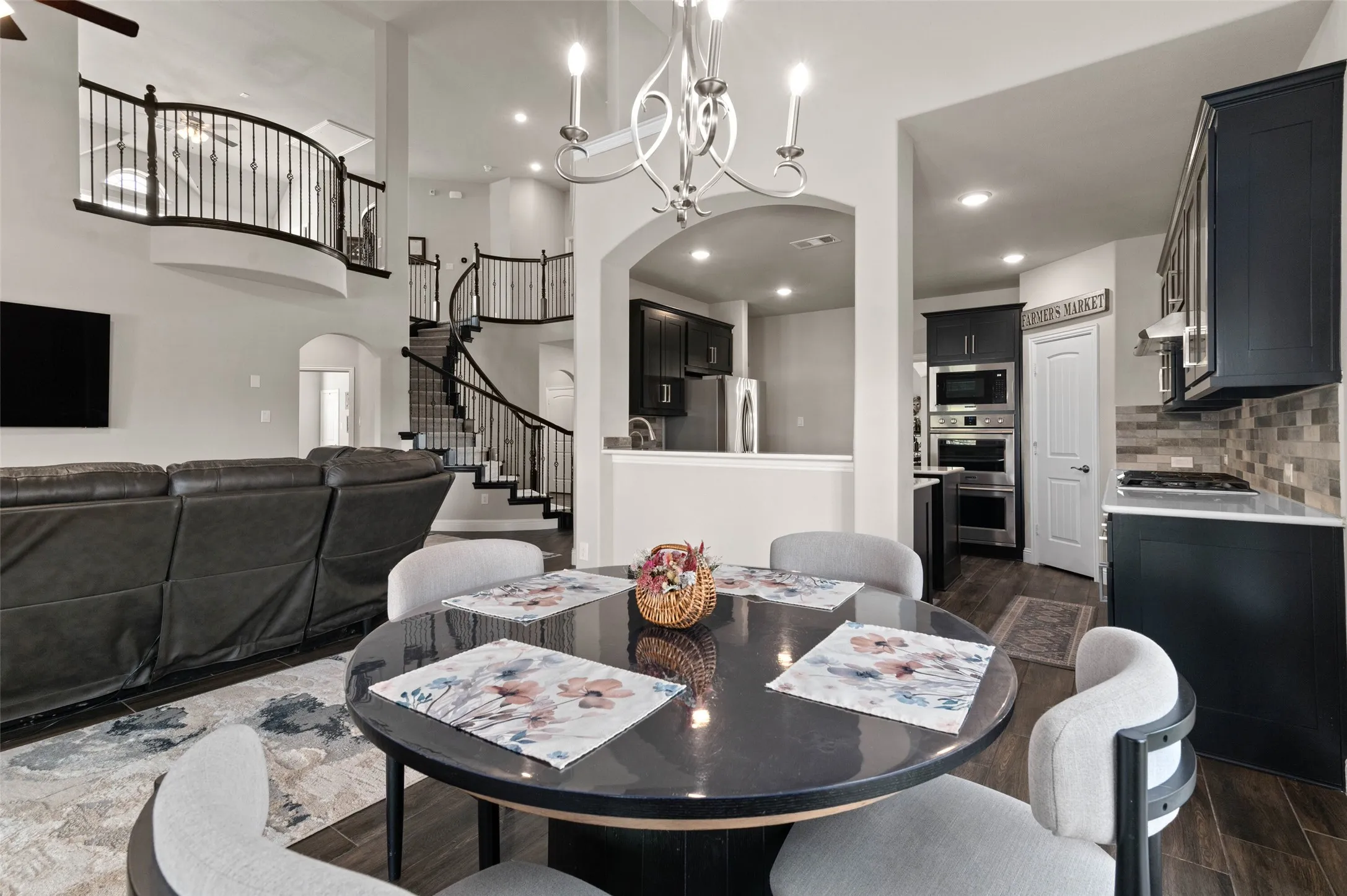 Breakfast area  featuring a chandelier and recessed lighting