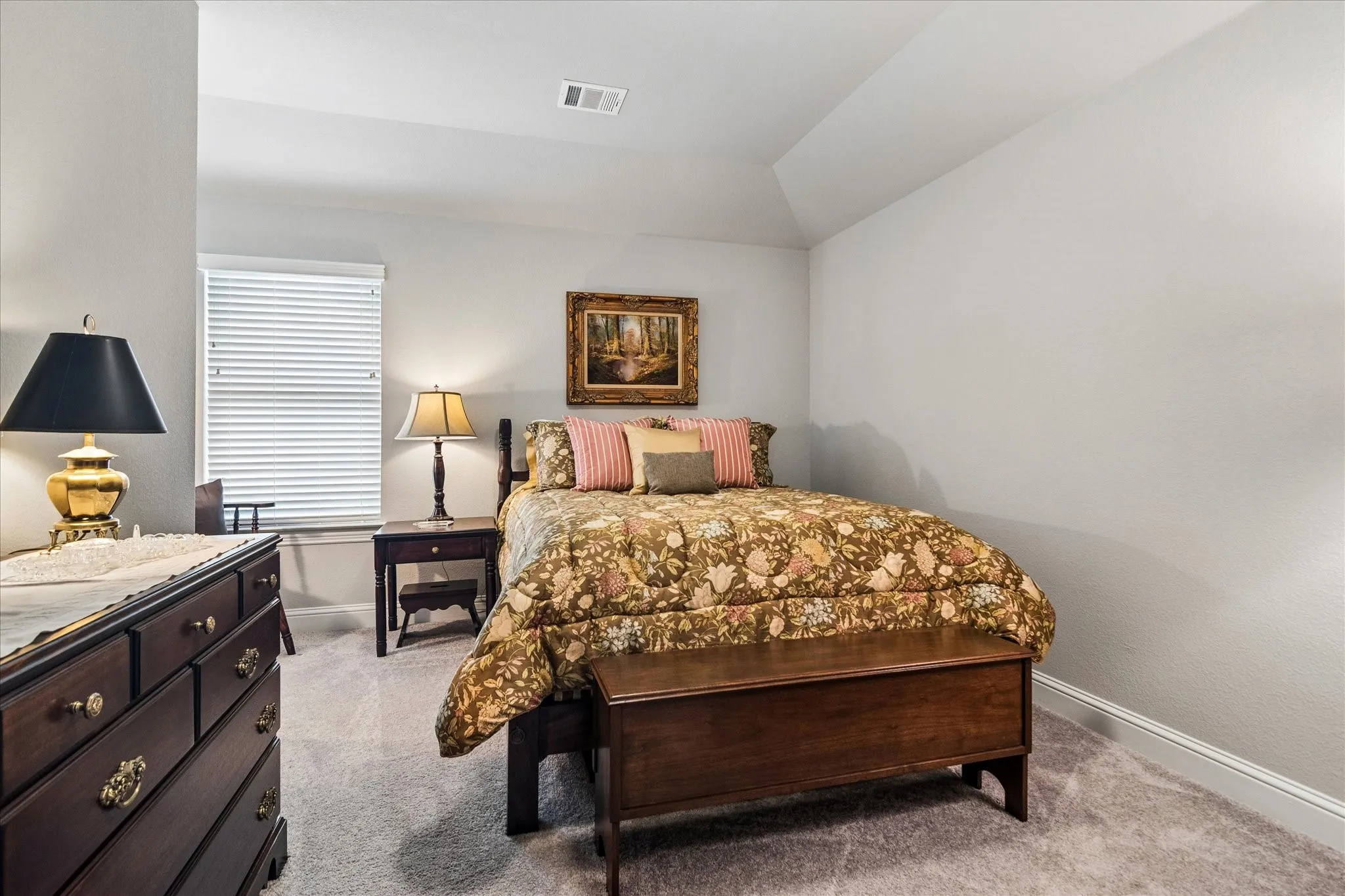 Upstairs bedroom with light gray walls