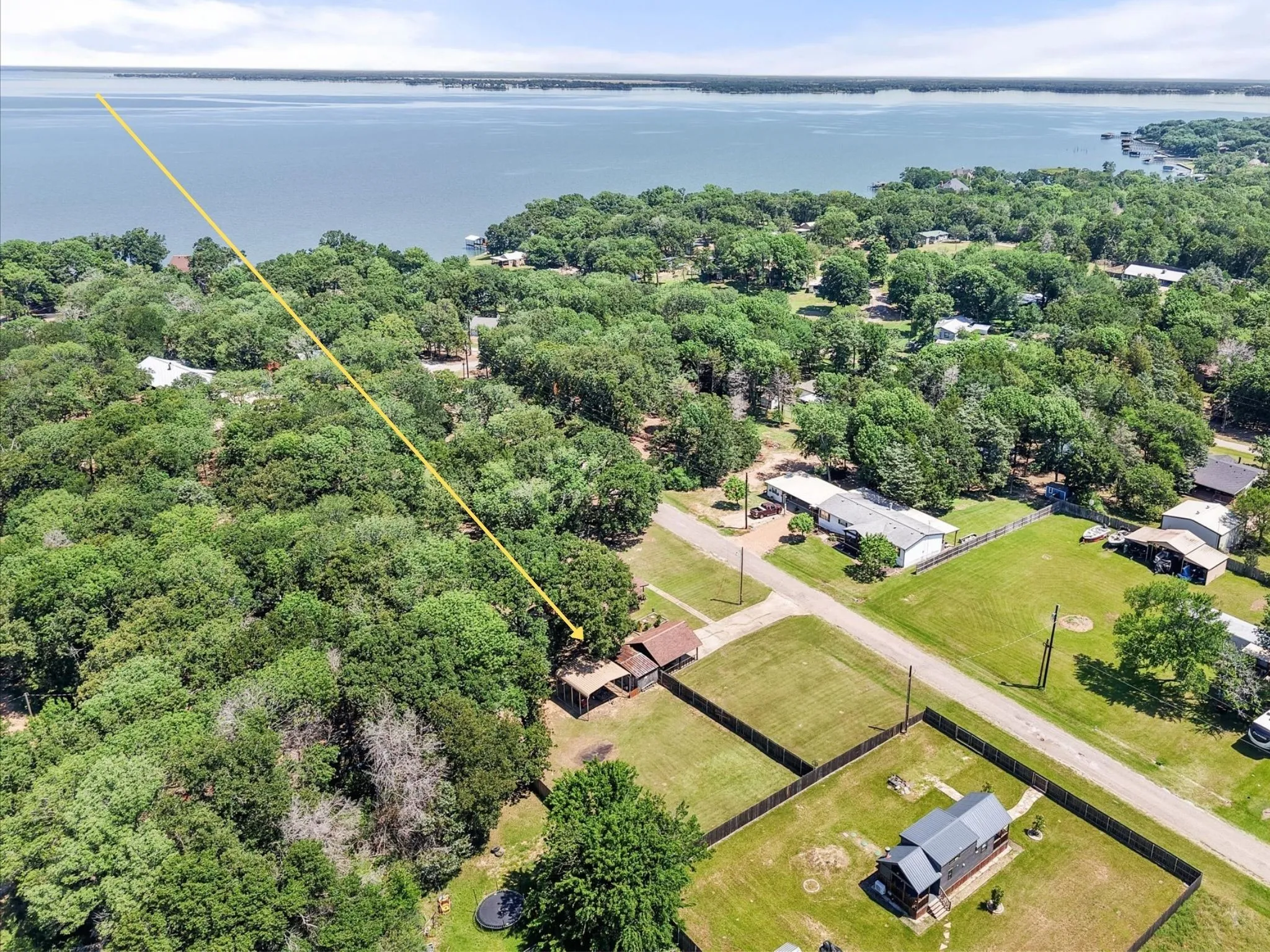 Aerial highlights the home's location just moments from Richland Chambers Lake.