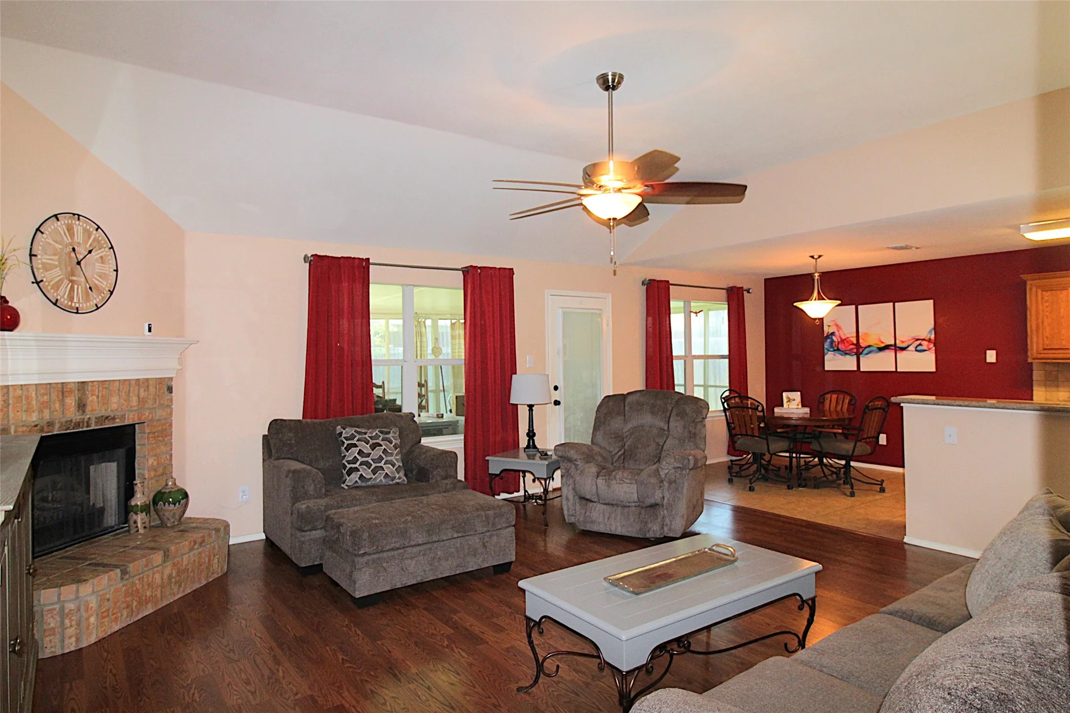Spacious Living Room and fireplace.