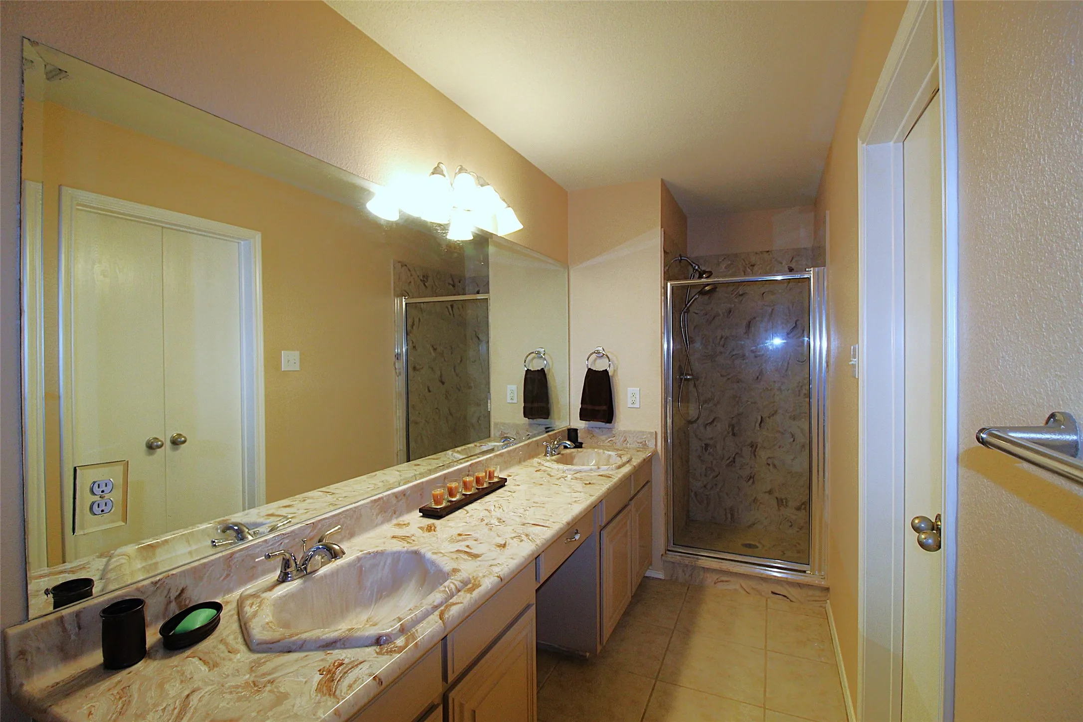 Primary Bathroom view from garden tub to the shower.